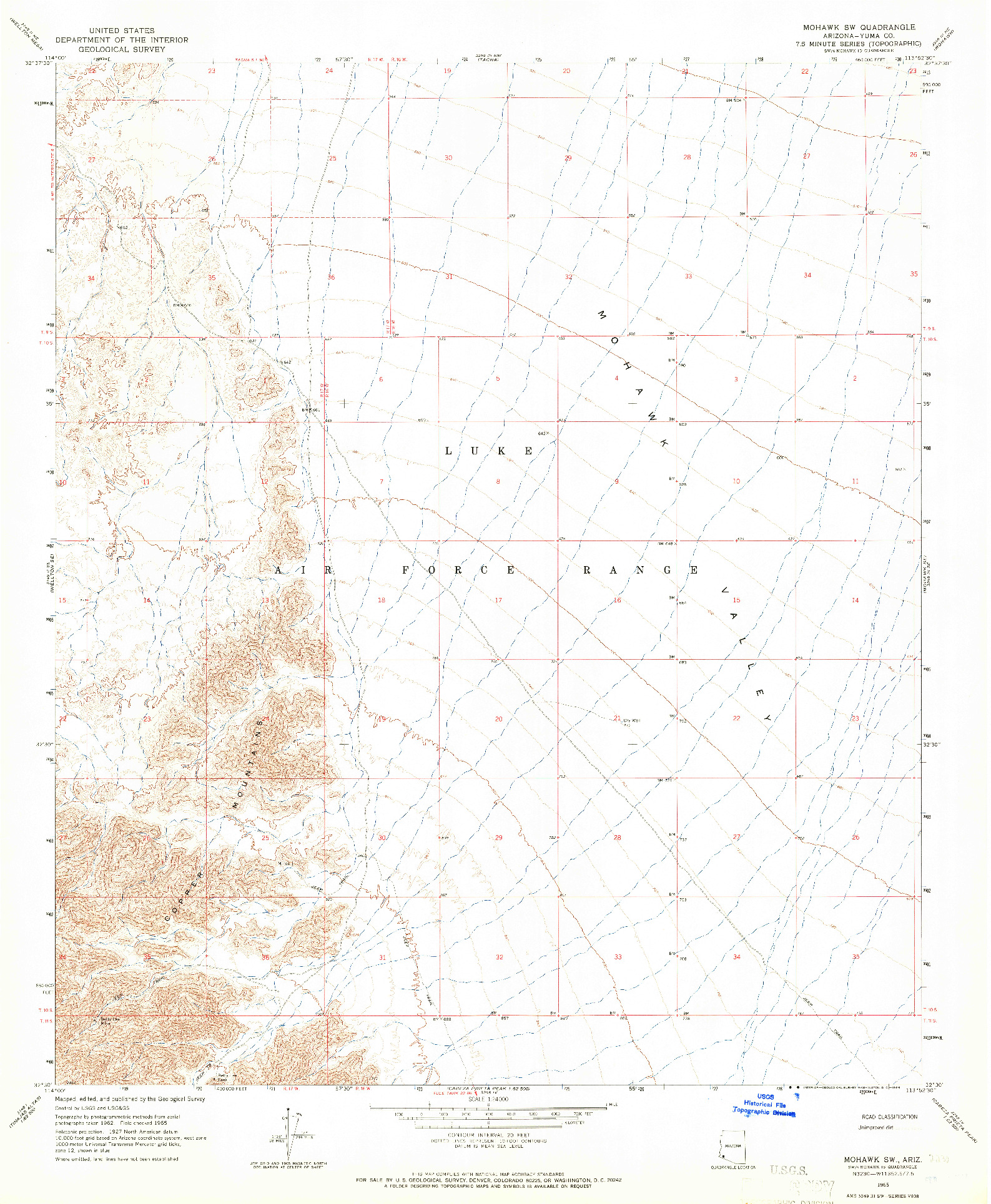 USGS 1:24000-SCALE QUADRANGLE FOR MOHAWK SW, AZ 1965