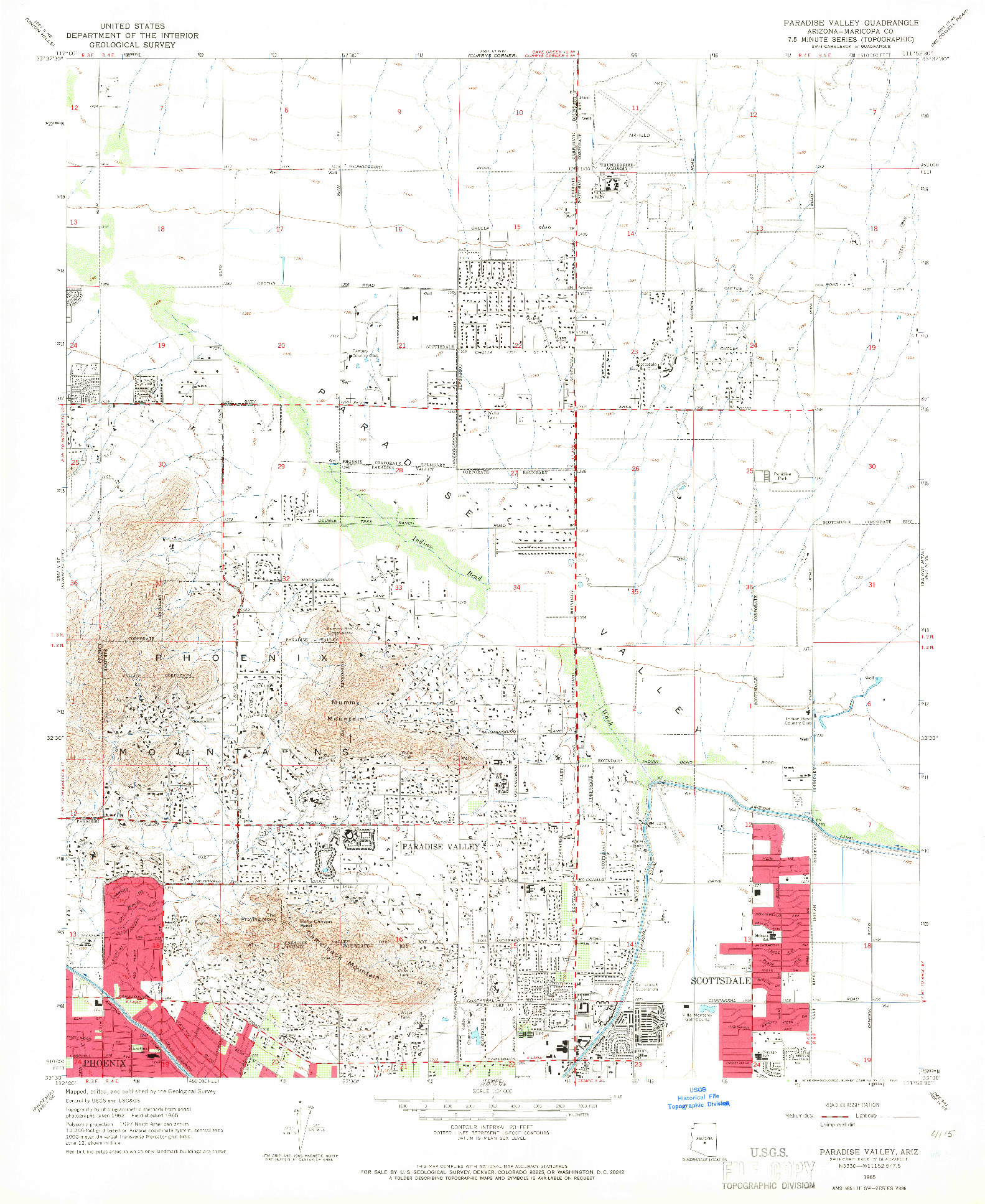 USGS 1:24000-SCALE QUADRANGLE FOR PARADISE VALLEY, AZ 1965