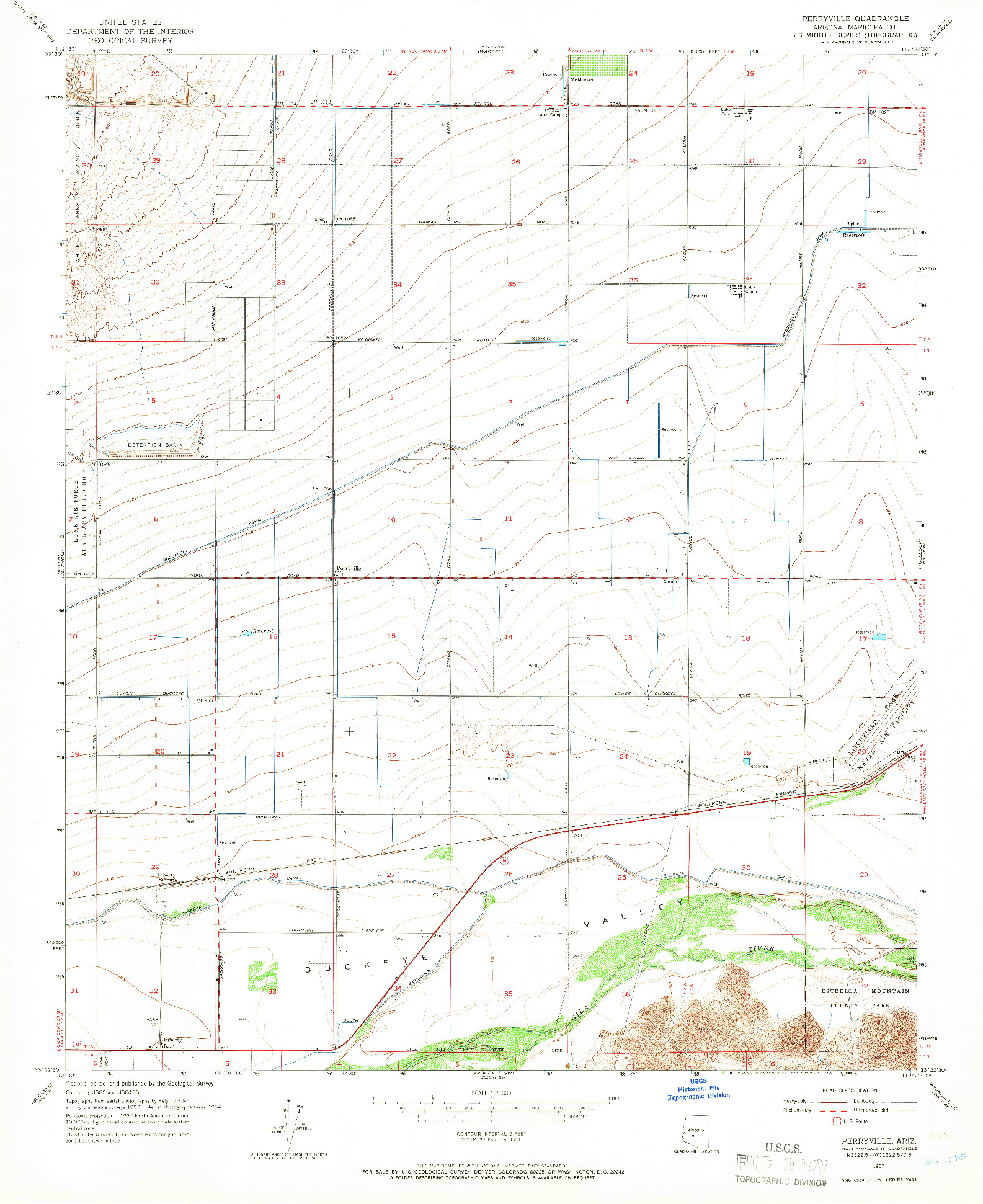 USGS 1:24000-SCALE QUADRANGLE FOR PERRYVILLE, AZ 1957