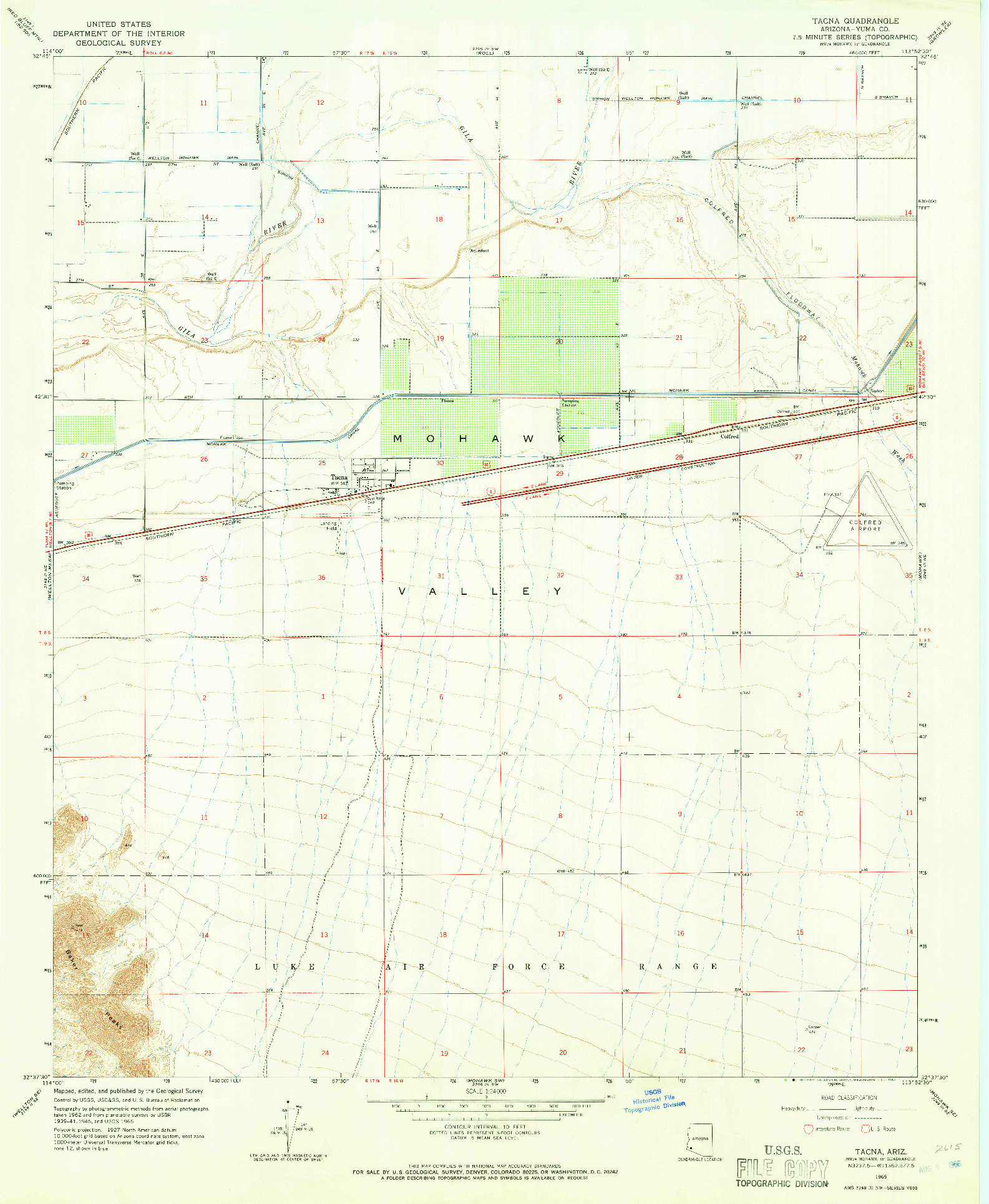 USGS 1:24000-SCALE QUADRANGLE FOR TACNA, AZ 1965