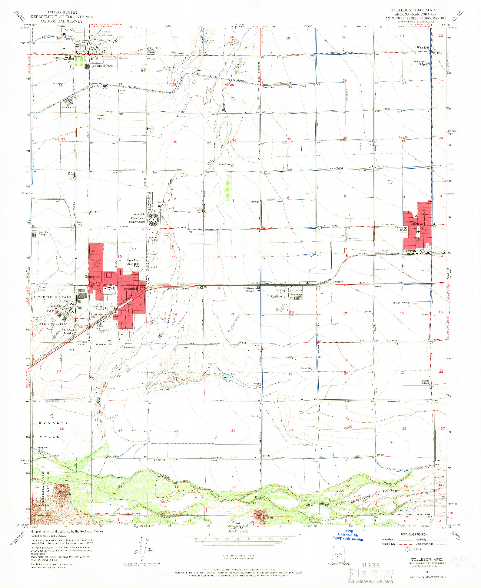 USGS 1:24000-SCALE QUADRANGLE FOR TOLLESON, AZ 1957