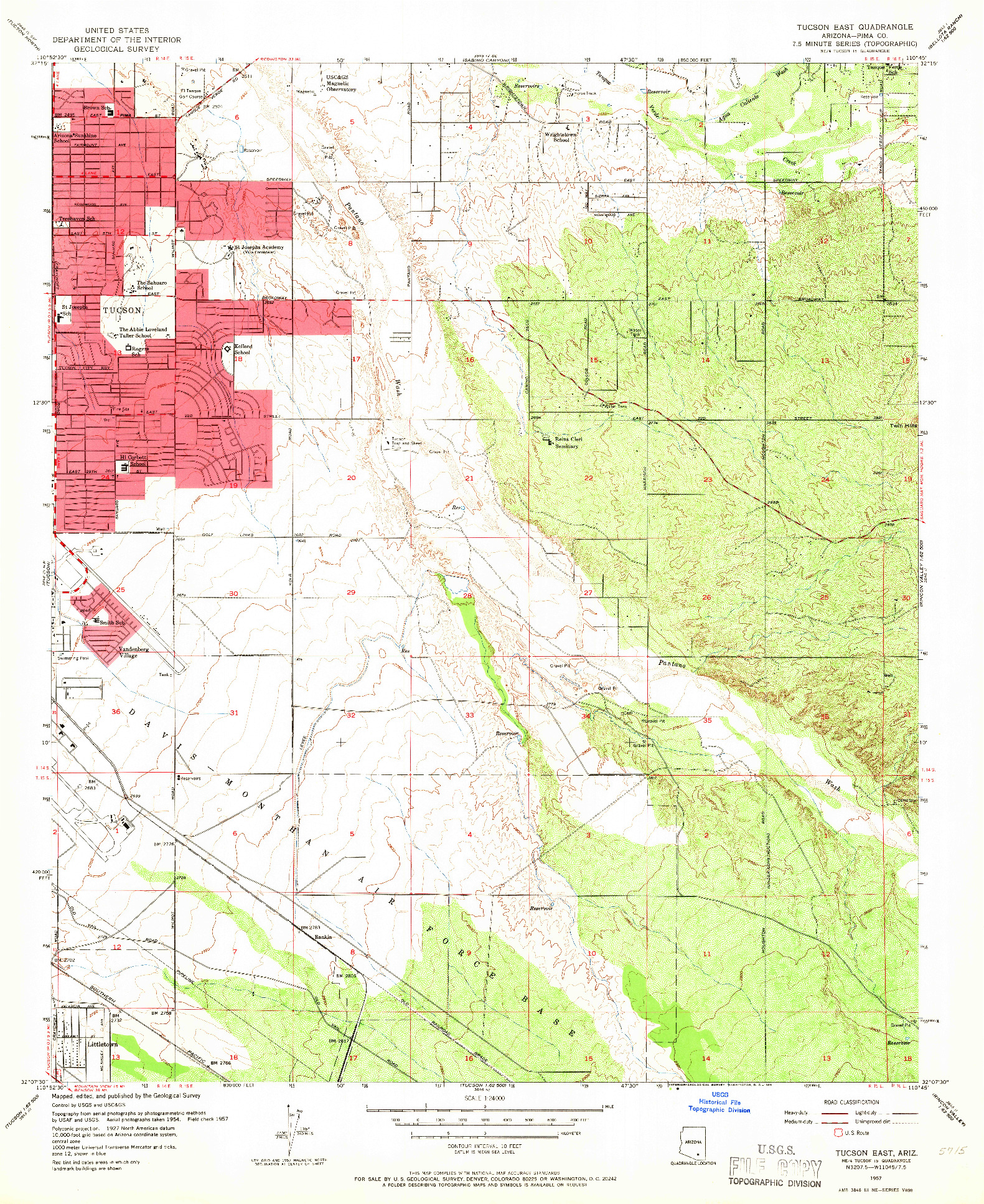 USGS 1:24000-SCALE QUADRANGLE FOR TUCSON EAST, AZ 1957