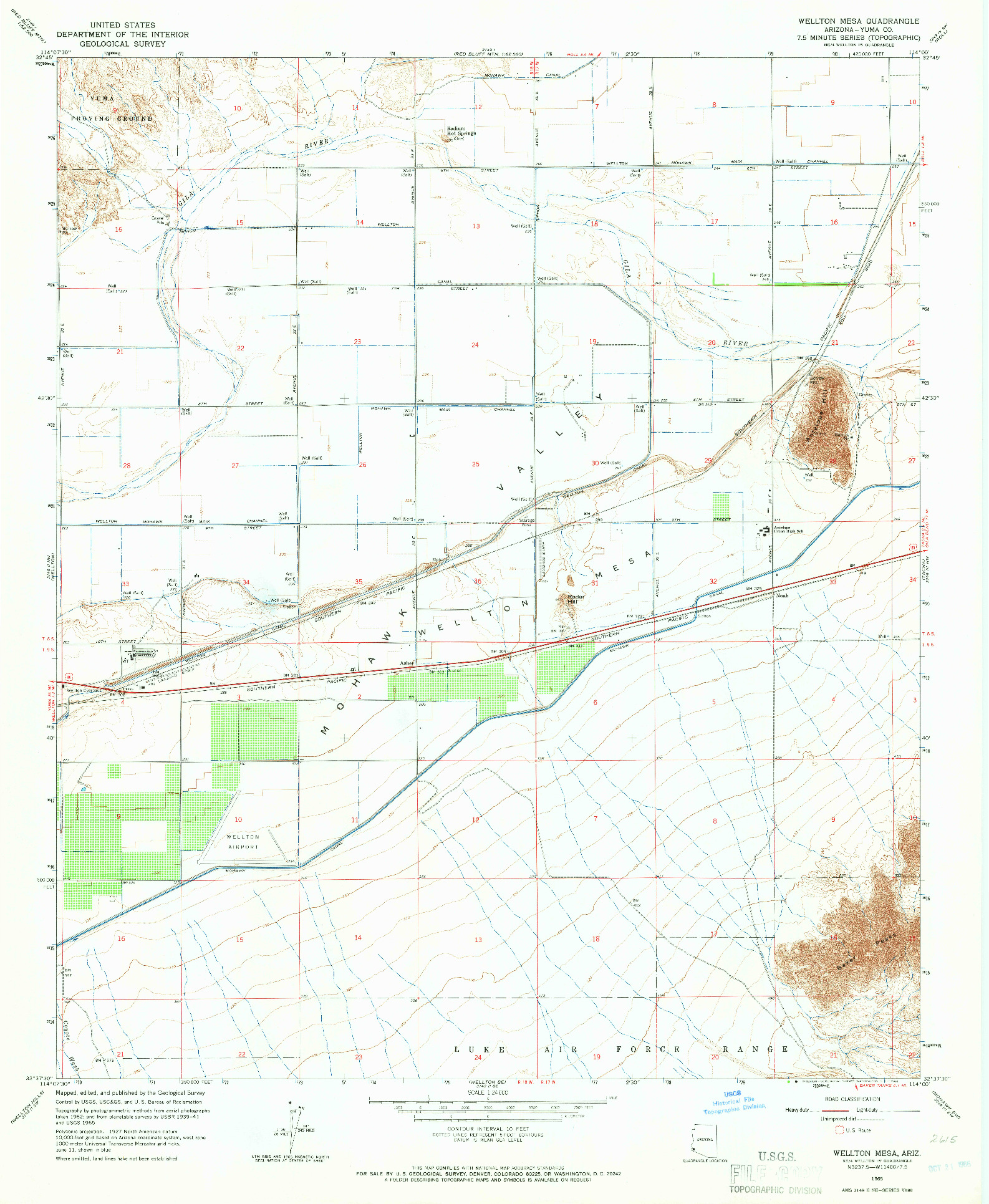 USGS 1:24000-SCALE QUADRANGLE FOR WELLTON MESA, AZ 1965