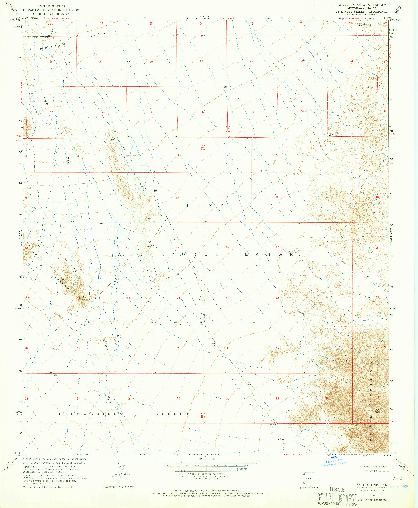 USGS 1:24000-SCALE QUADRANGLE FOR WELLTON SE, AZ 1965