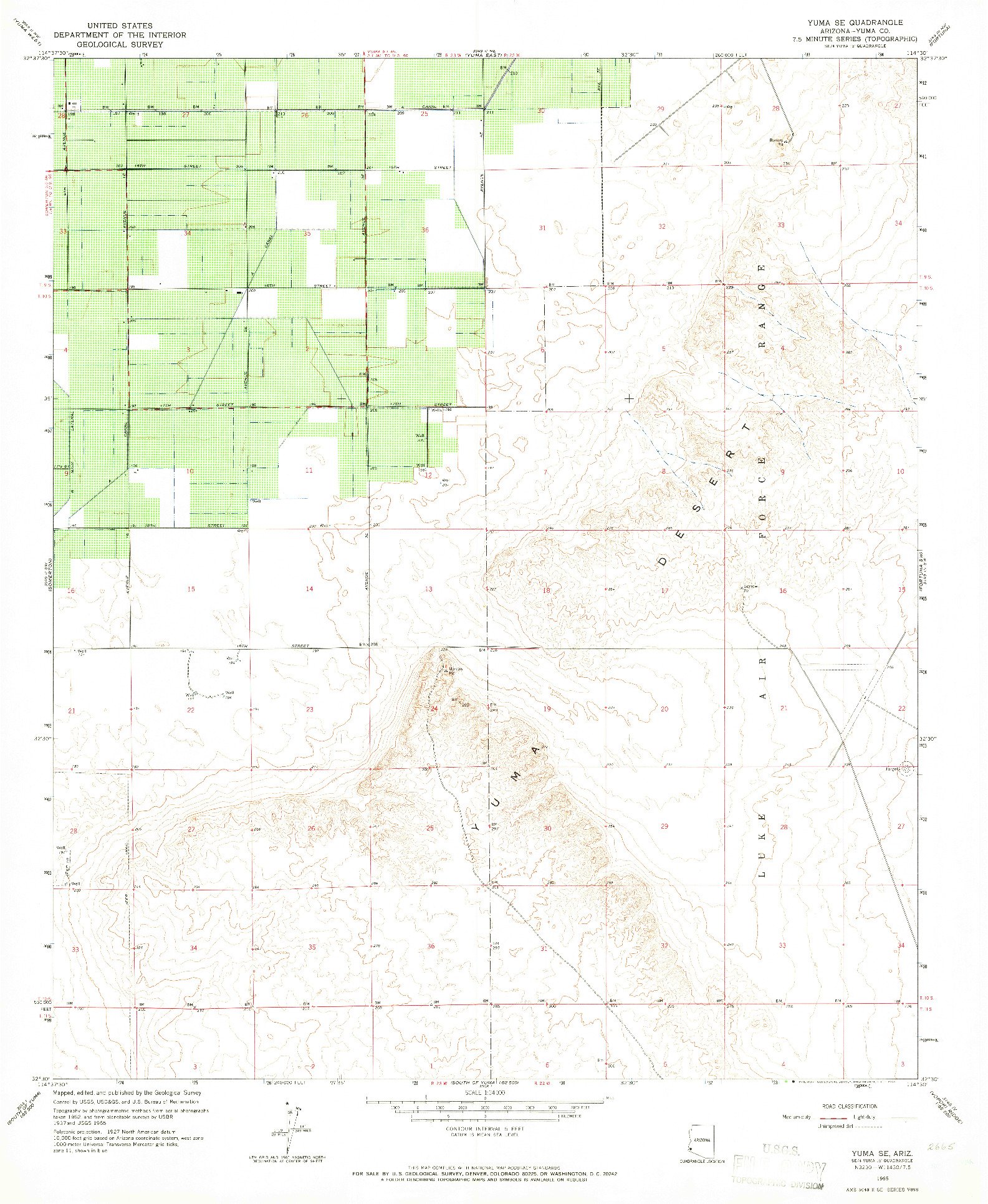 USGS 1:24000-SCALE QUADRANGLE FOR YUMA SE, AZ 1965