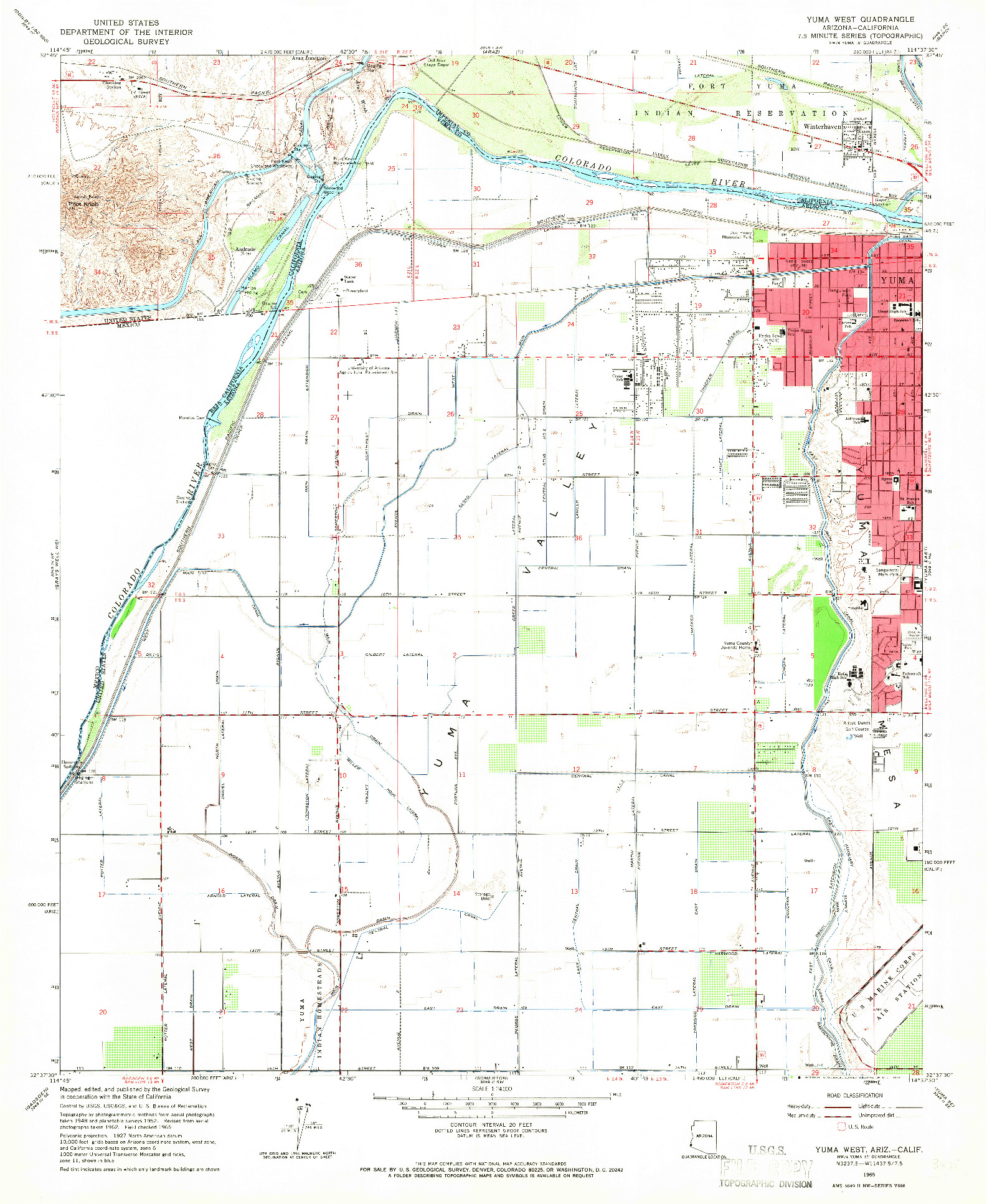 USGS 1:24000-SCALE QUADRANGLE FOR YUMA WEST, AZ 1965