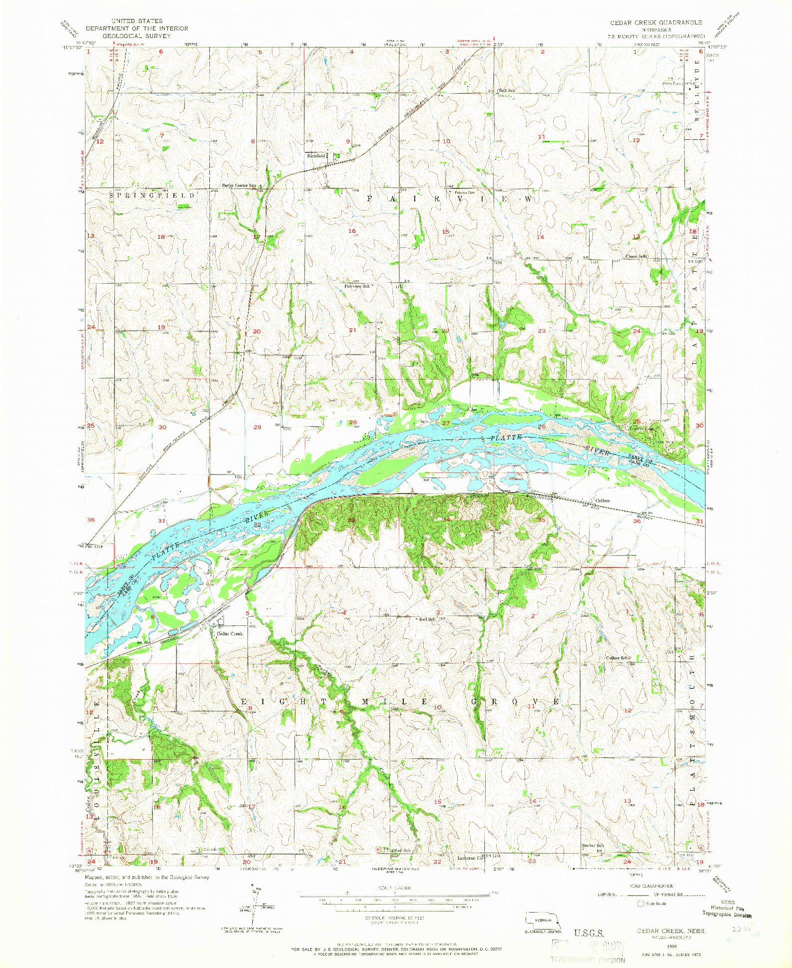 USGS 1:24000-SCALE QUADRANGLE FOR CEDAR CREEK, NE 1956