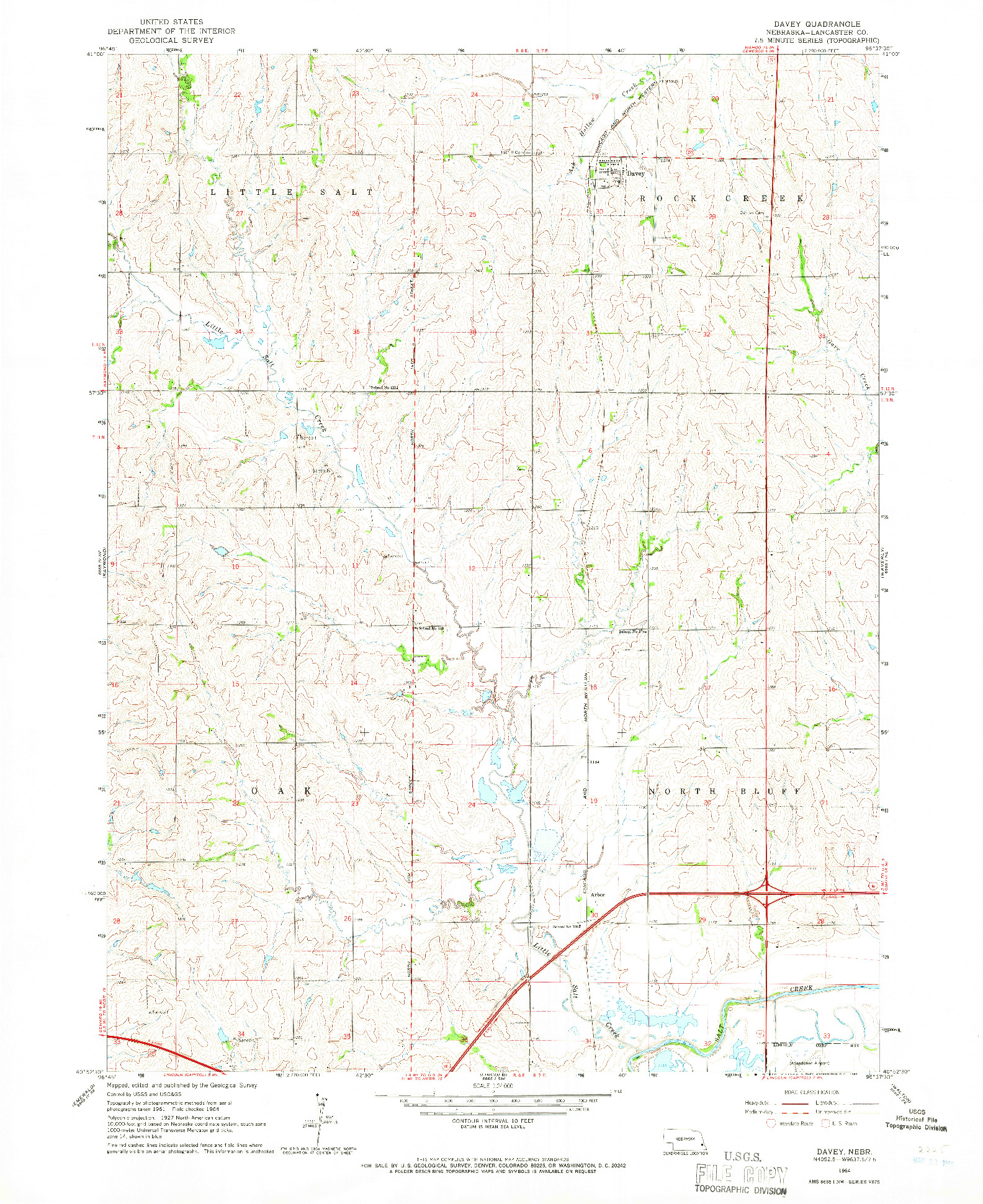 USGS 1:24000-SCALE QUADRANGLE FOR DAVEY, NE 1964