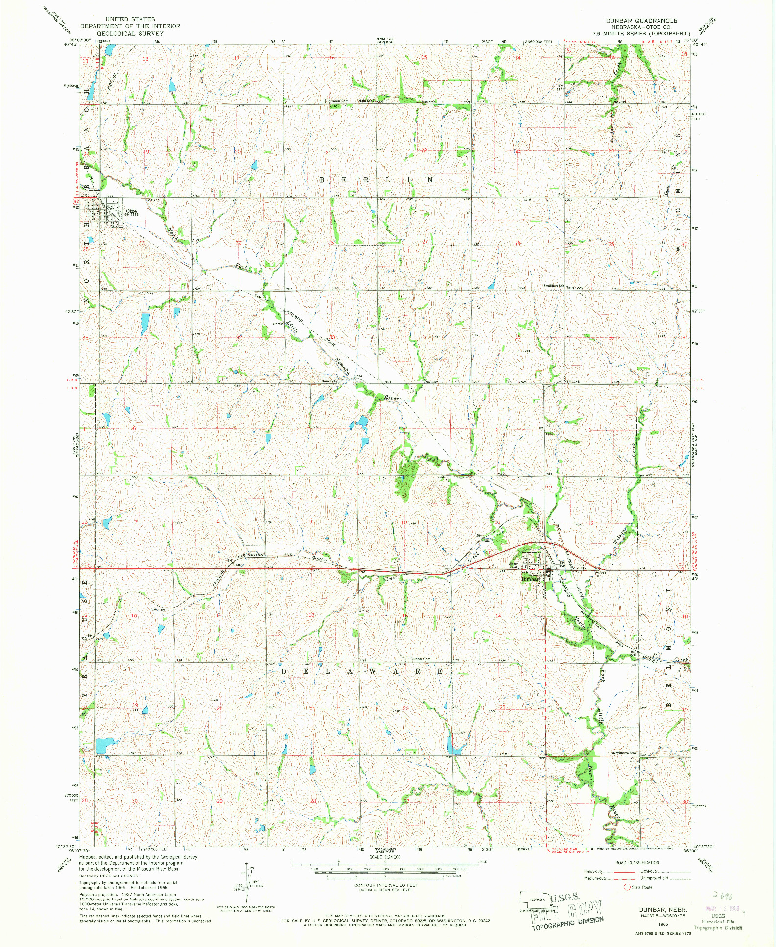USGS 1:24000-SCALE QUADRANGLE FOR DUNBAR, NE 1966