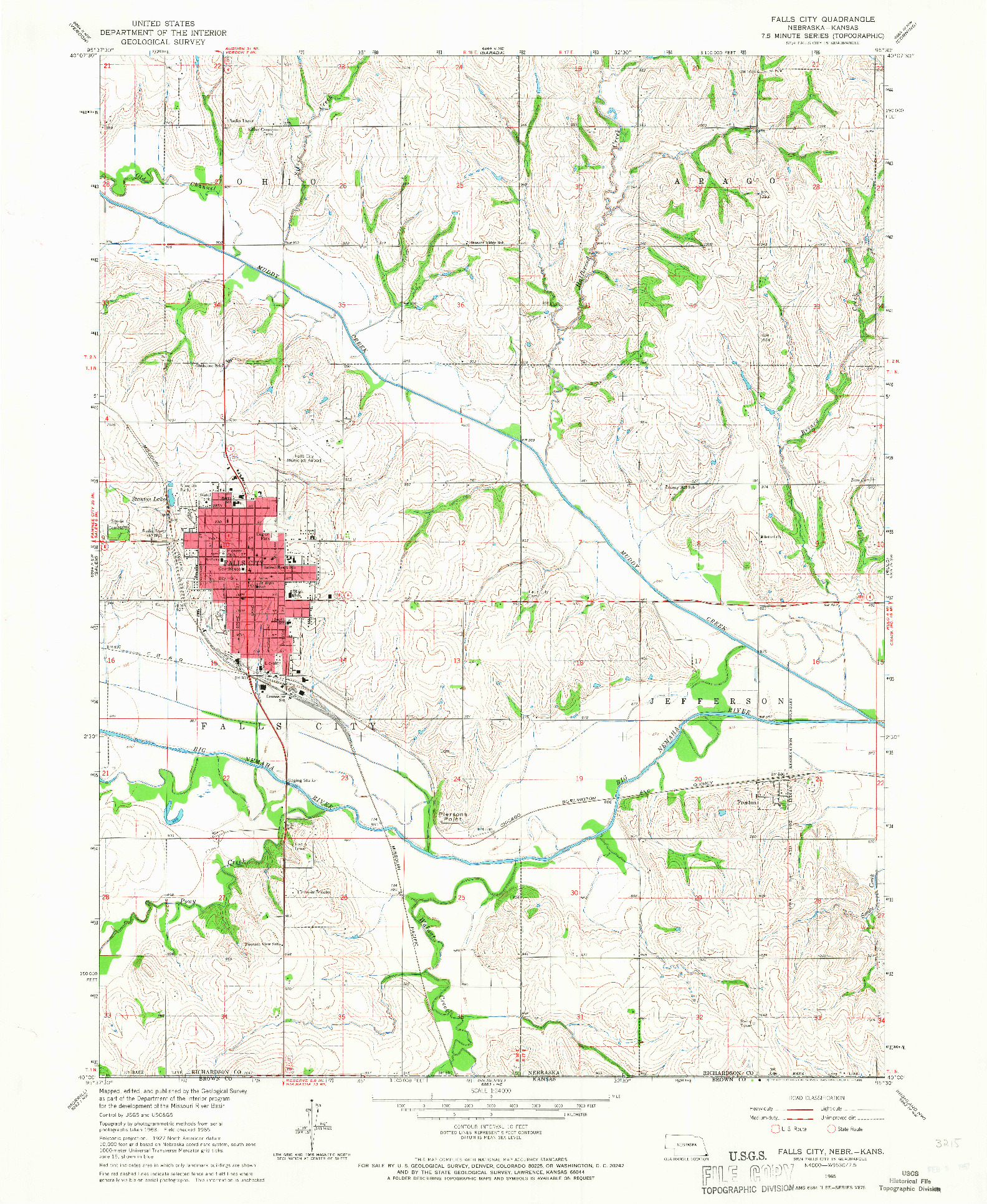 USGS 1:24000-SCALE QUADRANGLE FOR FALLS CITY, NE 1965