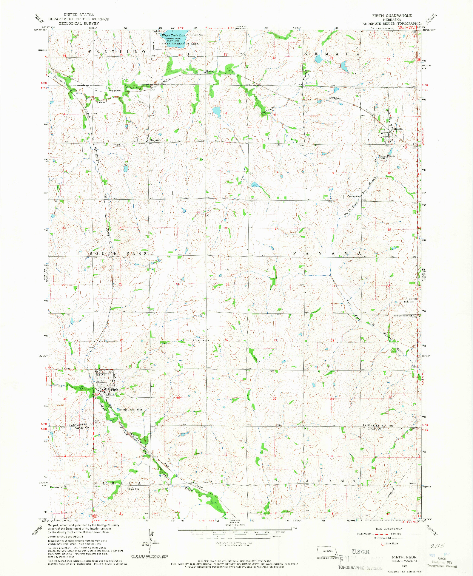USGS 1:24000-SCALE QUADRANGLE FOR FIRTH, NE 1965