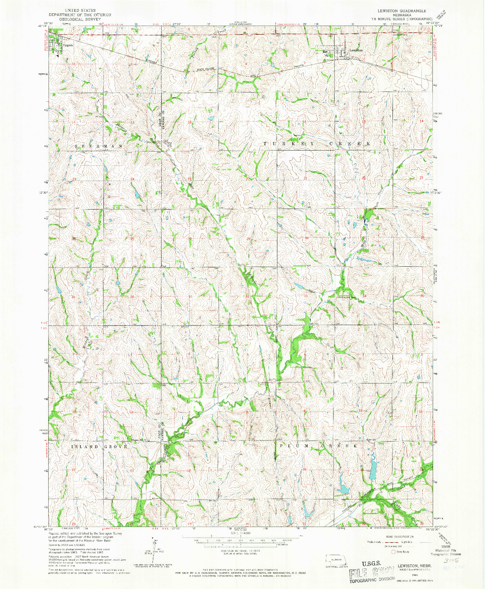 USGS 1:24000-SCALE QUADRANGLE FOR LEWISTON, NE 1965
