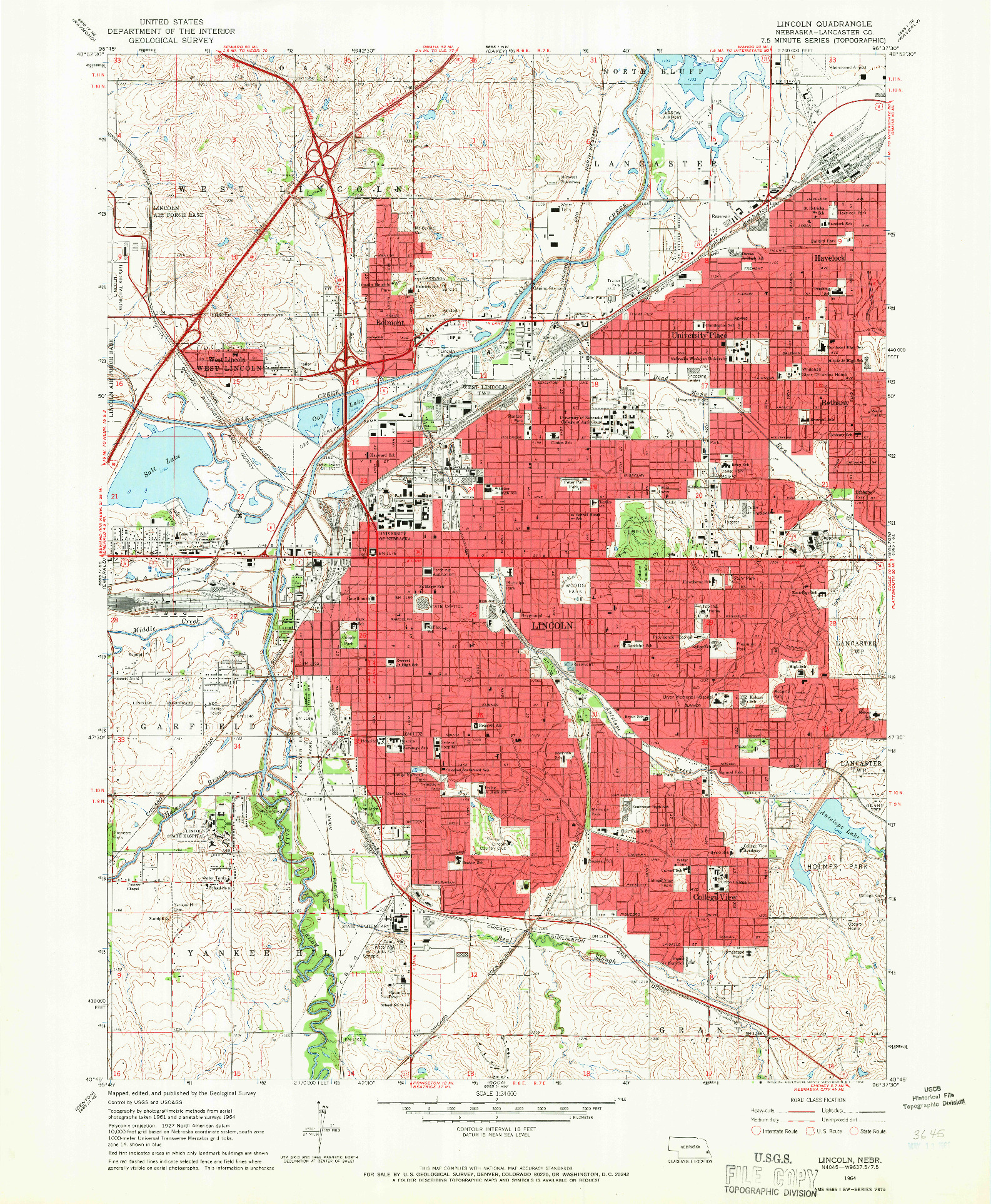 USGS 1:24000-SCALE QUADRANGLE FOR LINCOLN, NE 1964
