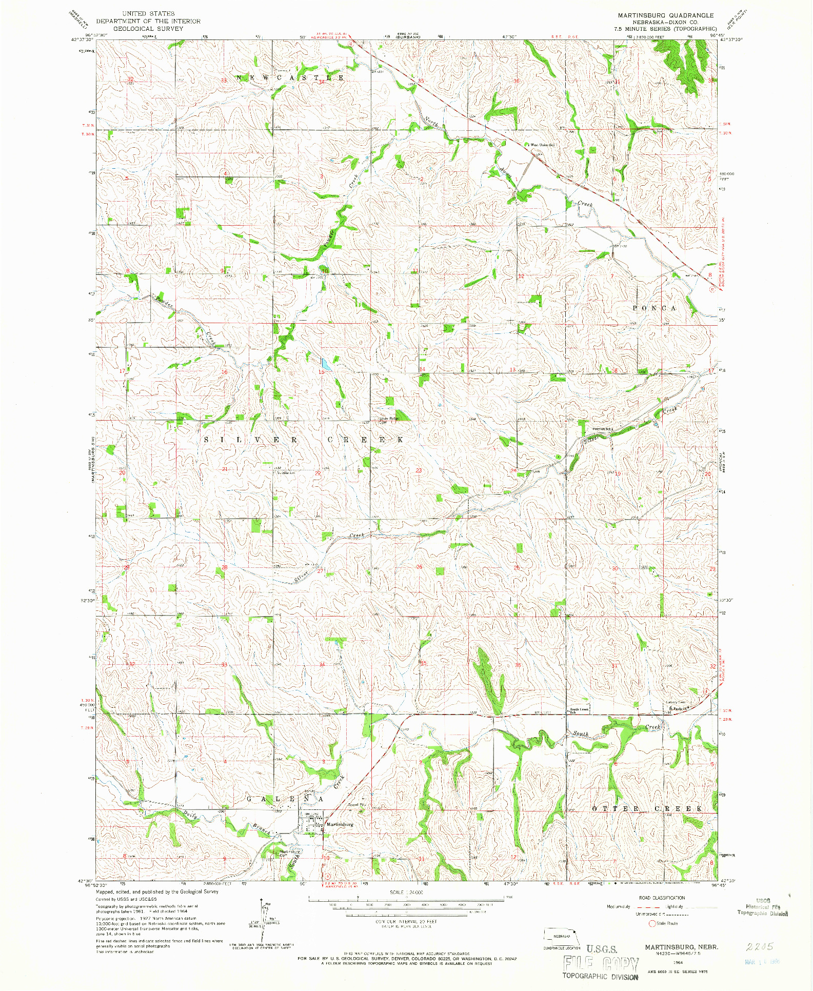 USGS 1:24000-SCALE QUADRANGLE FOR MARTINSBURG, NE 1964