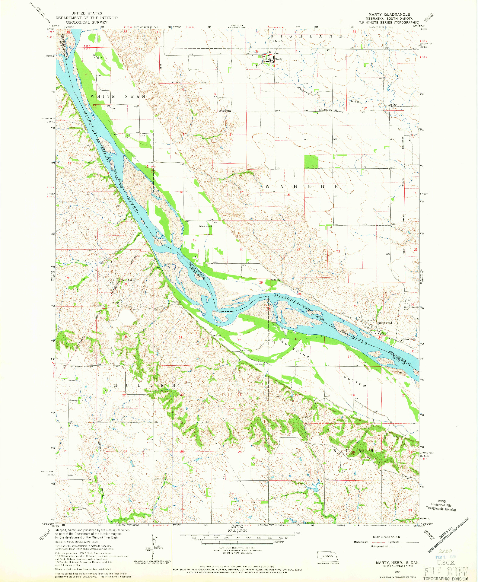 USGS 1:24000-SCALE QUADRANGLE FOR MARTY, NE 1964