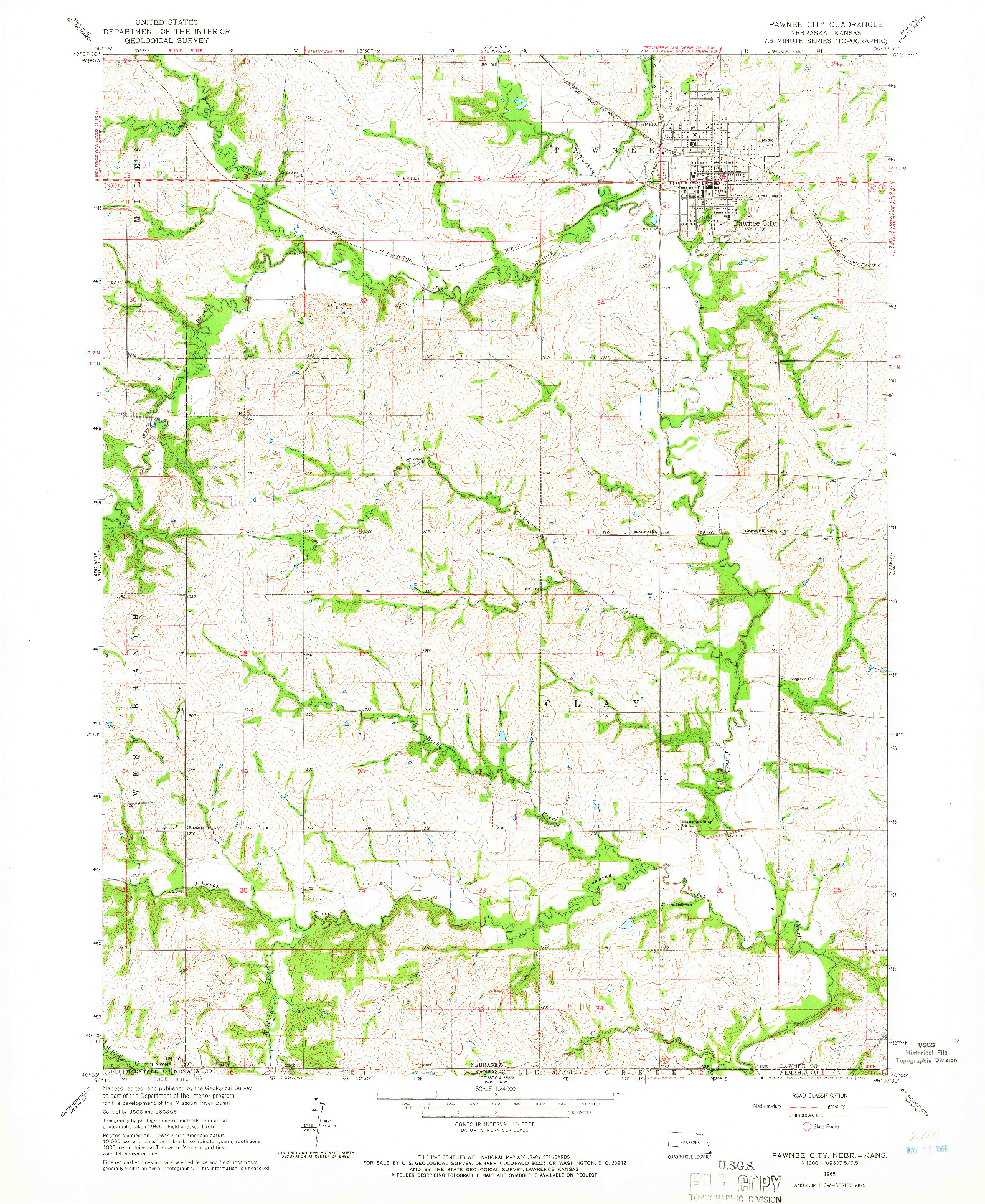 USGS 1:24000-SCALE QUADRANGLE FOR PAWNEE CITY, NE 1965