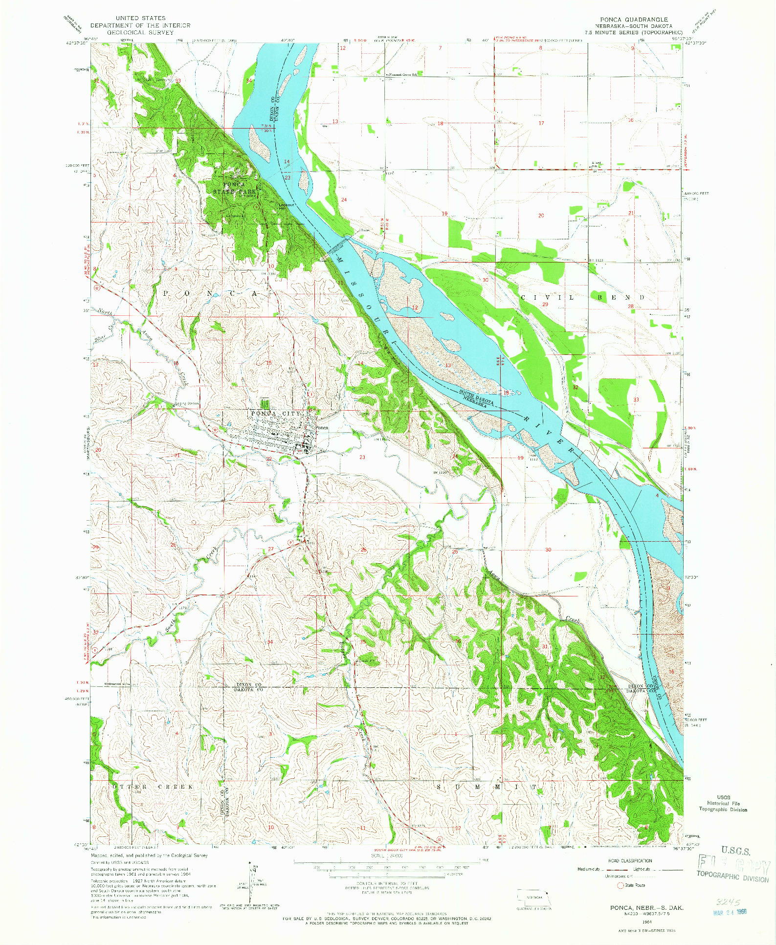 USGS 1:24000-SCALE QUADRANGLE FOR PONCA, NE 1964