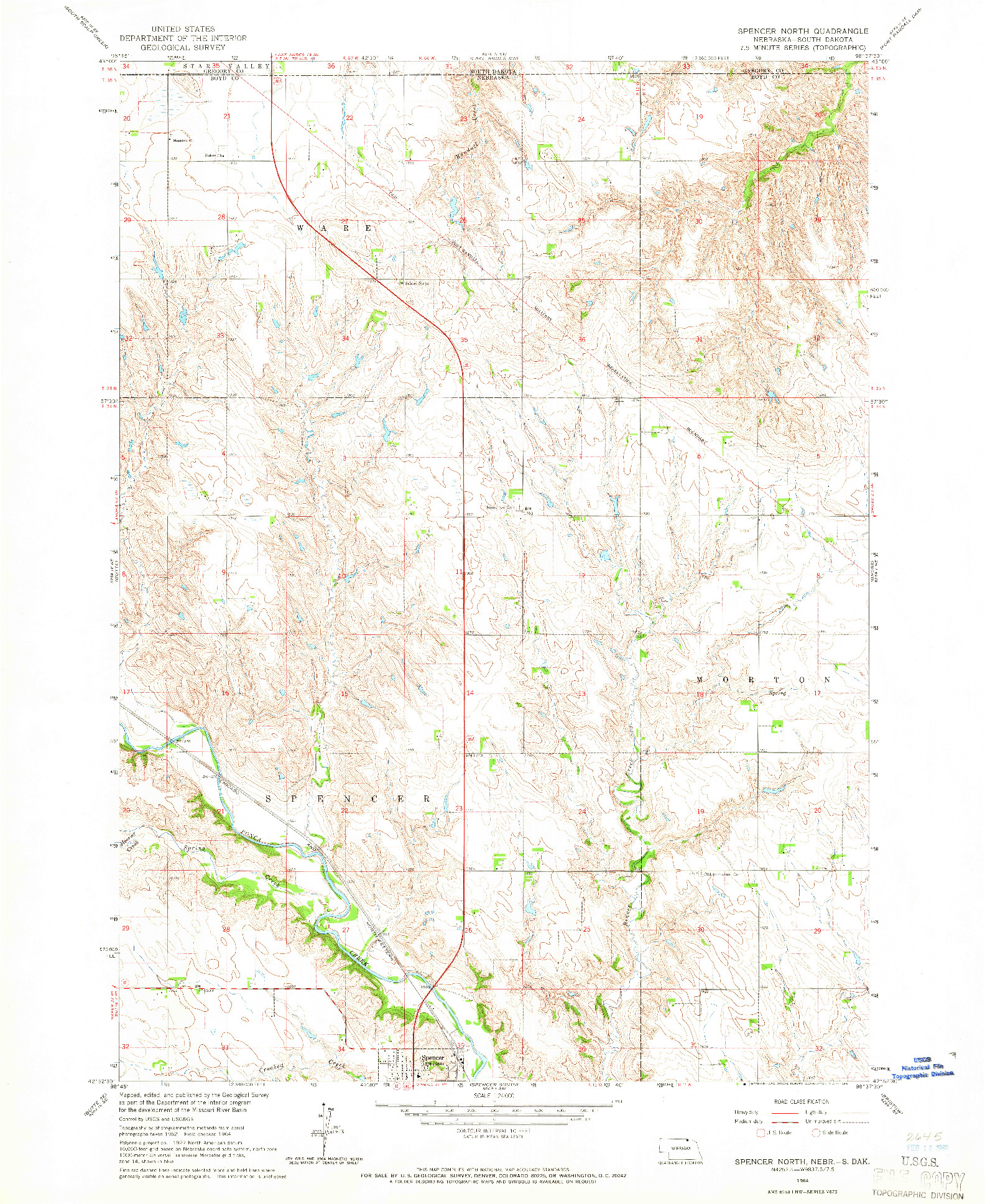 USGS 1:24000-SCALE QUADRANGLE FOR SPENCER NORTH, NE 1964