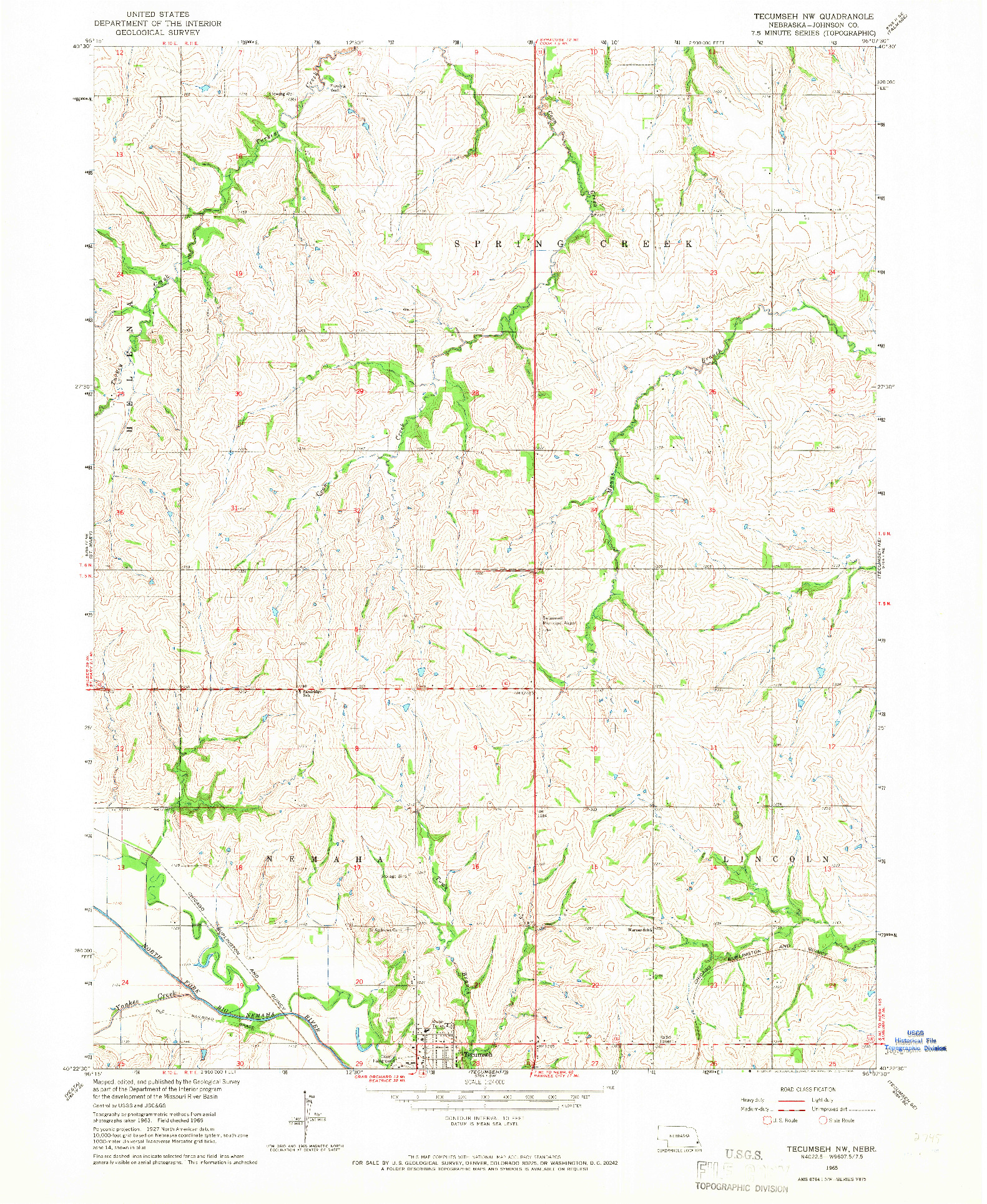 USGS 1:24000-SCALE QUADRANGLE FOR TECUMSEH NW, NE 1965