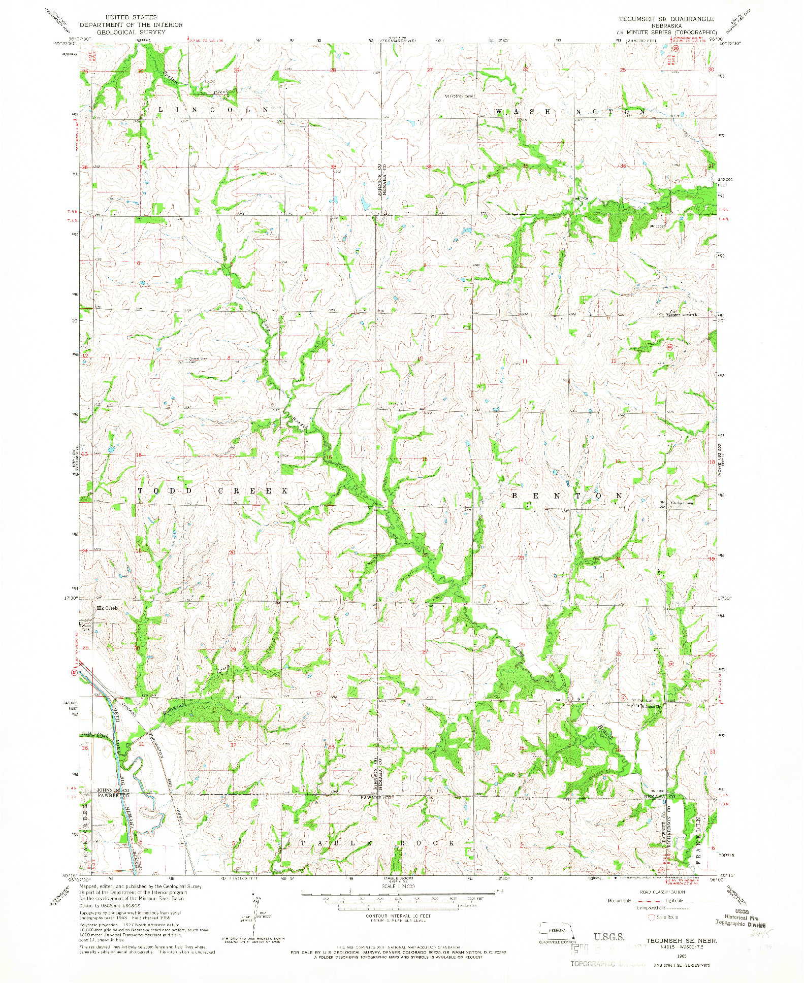 USGS 1:24000-SCALE QUADRANGLE FOR TECUMSEH SE, NE 1965