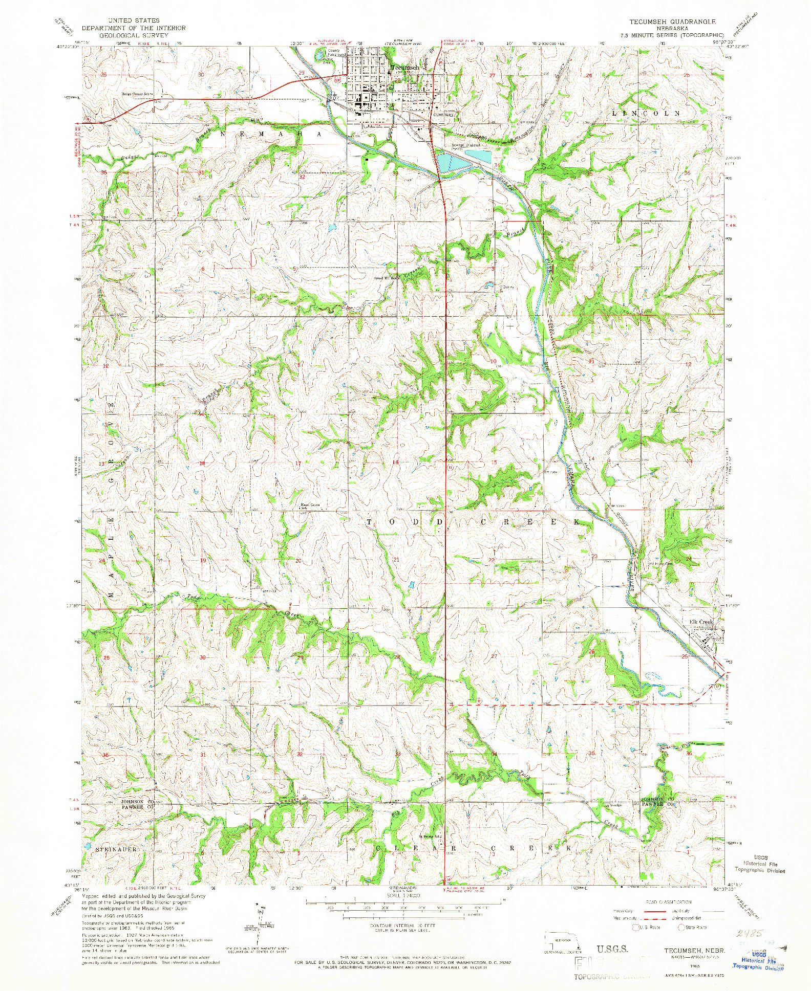 USGS 1:24000-SCALE QUADRANGLE FOR TECUMSEH, NE 1965