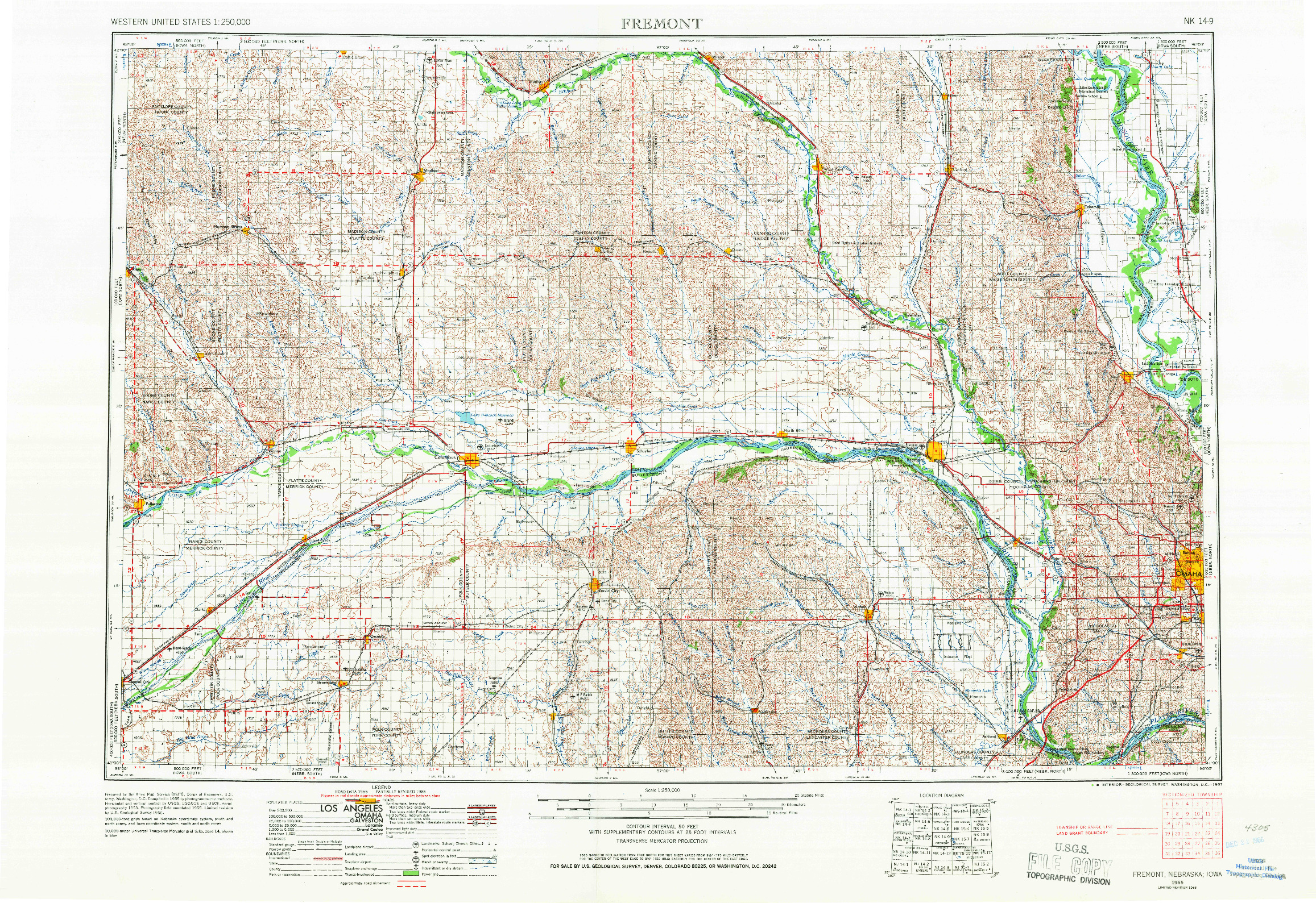 USGS 1:250000-SCALE QUADRANGLE FOR FREMONT, NE 1955