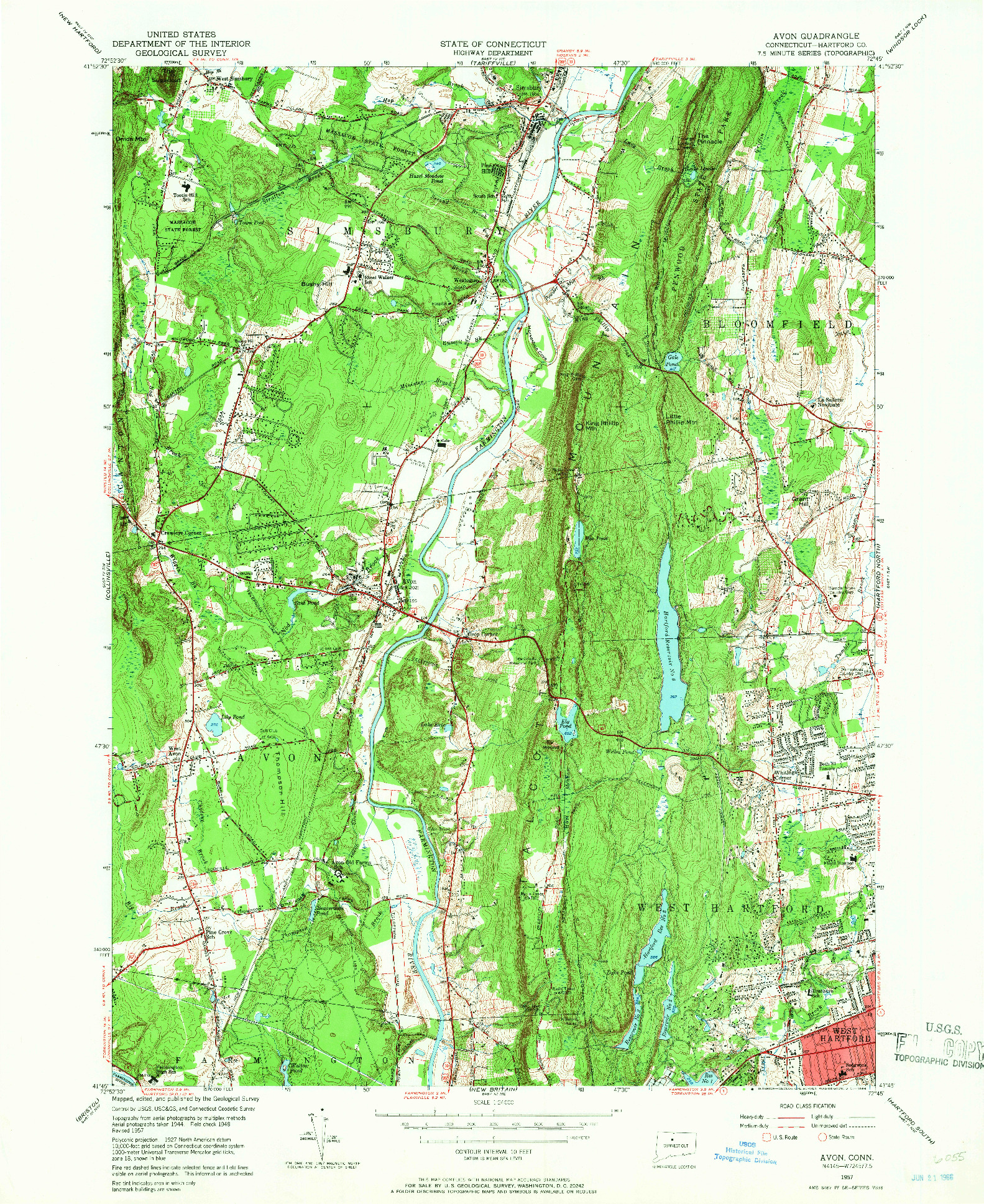 USGS 1:24000-SCALE QUADRANGLE FOR AVON, CT 1957