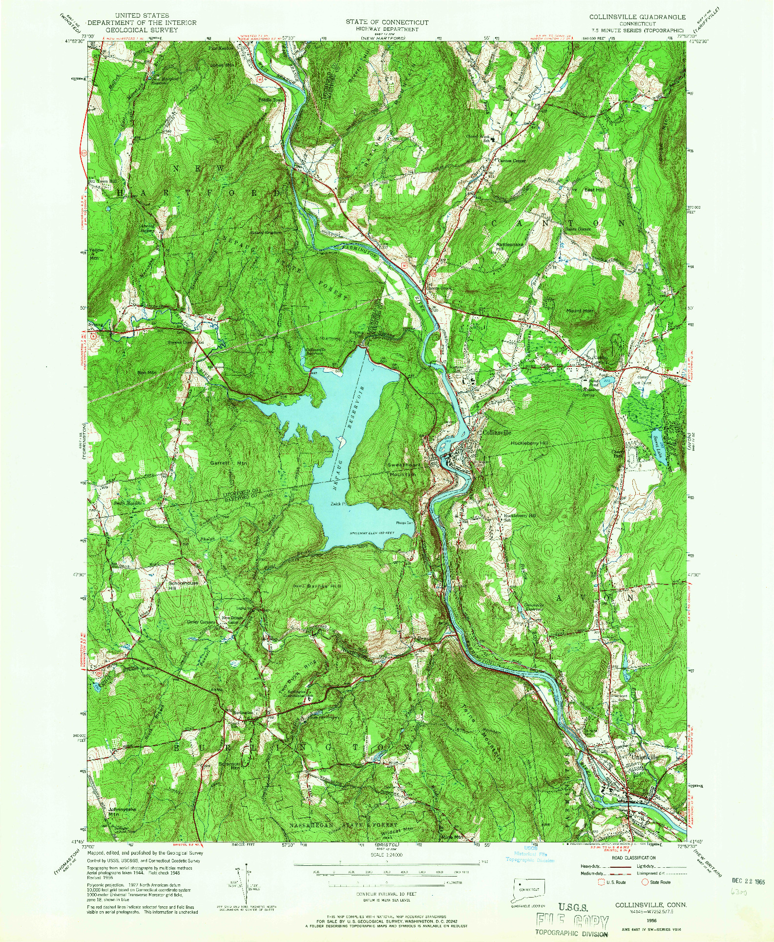 USGS 1:24000-SCALE QUADRANGLE FOR COLLINSVILLE, CT 1956