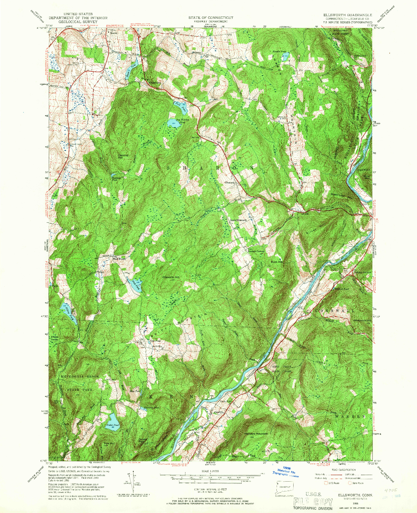 USGS 1:24000-SCALE QUADRANGLE FOR ELLSWORTH, CT 1956