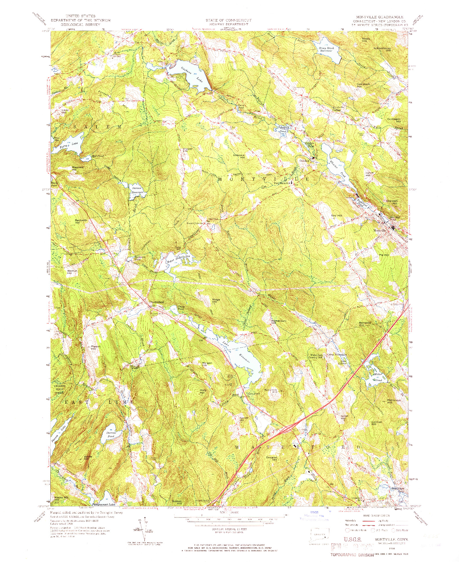 USGS 1:24000-SCALE QUADRANGLE FOR MONTVILLE, CT 1958