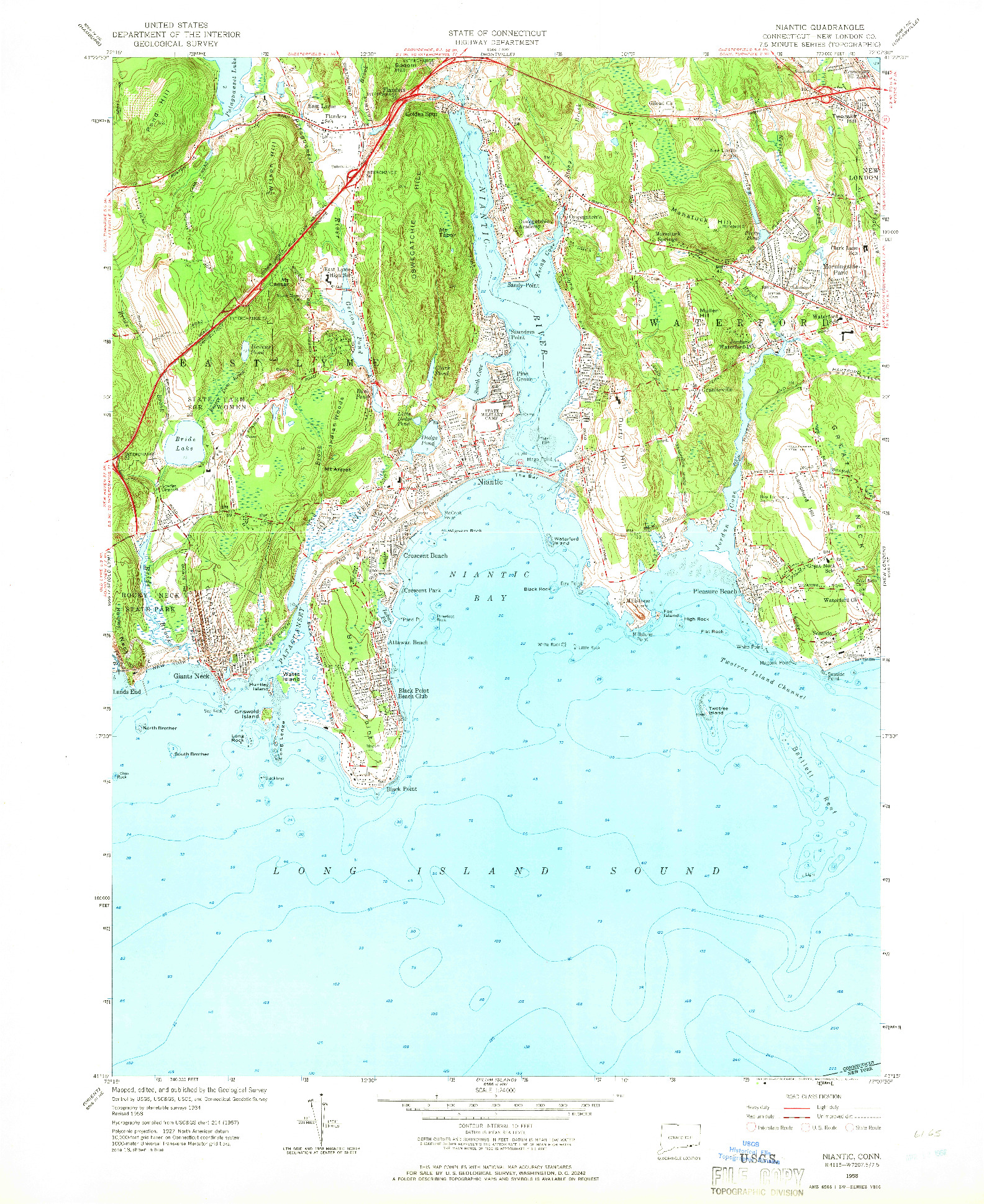 USGS 1:24000-SCALE QUADRANGLE FOR NIANTIC, CT 1958