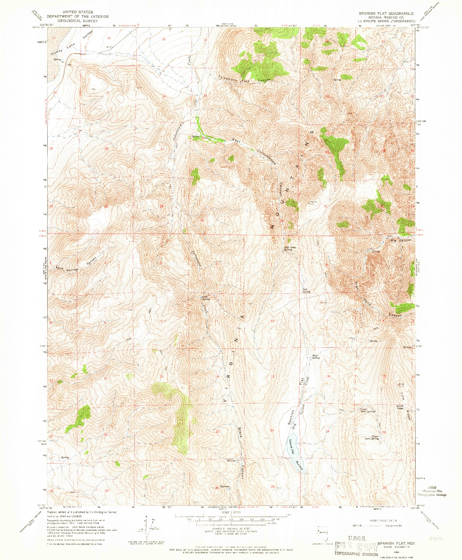 USGS 1:24000-SCALE QUADRANGLE FOR SPANISH FLAT, NV 1964