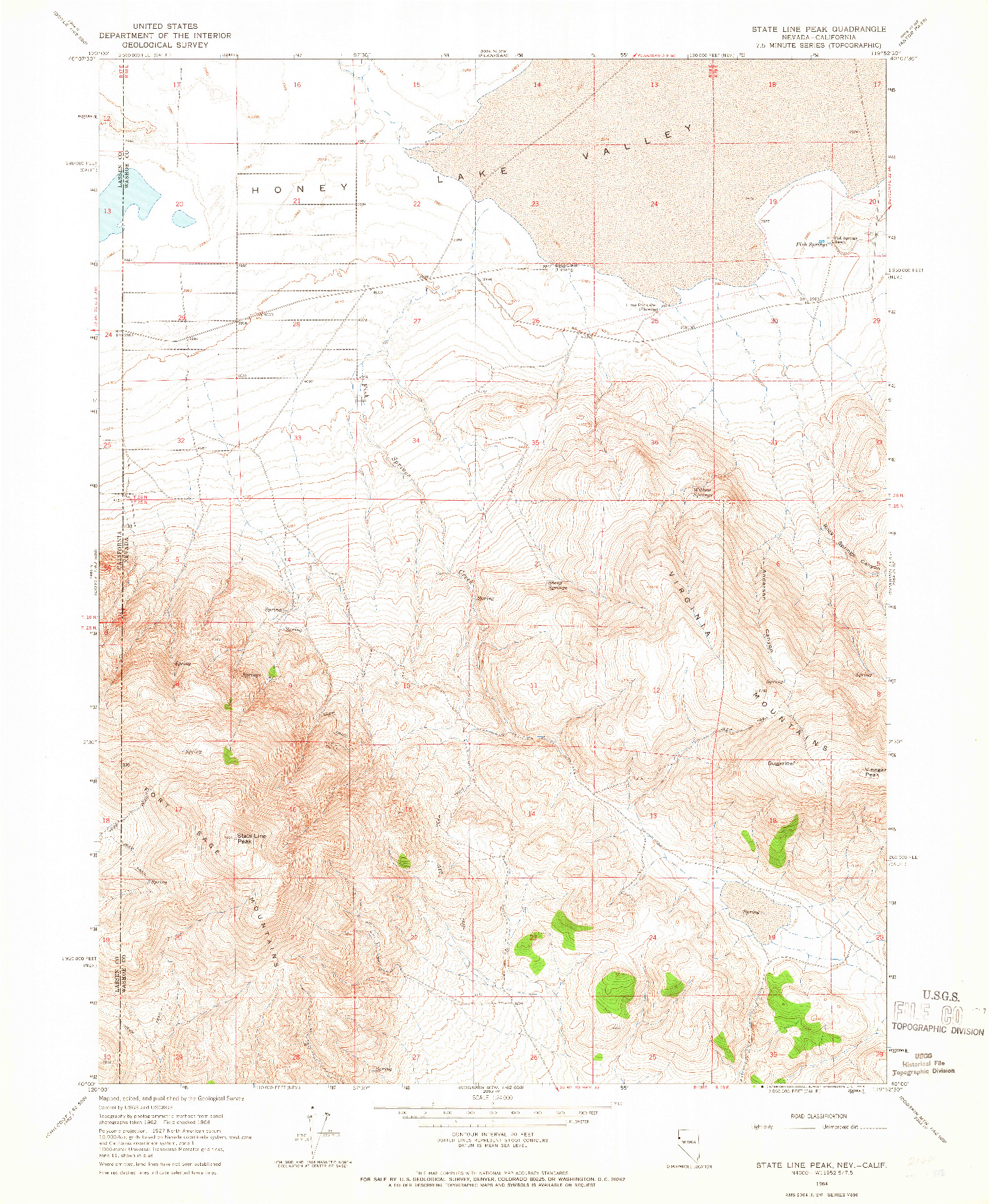 USGS 1:24000-SCALE QUADRANGLE FOR STATE LINE PEAK, NV 1964