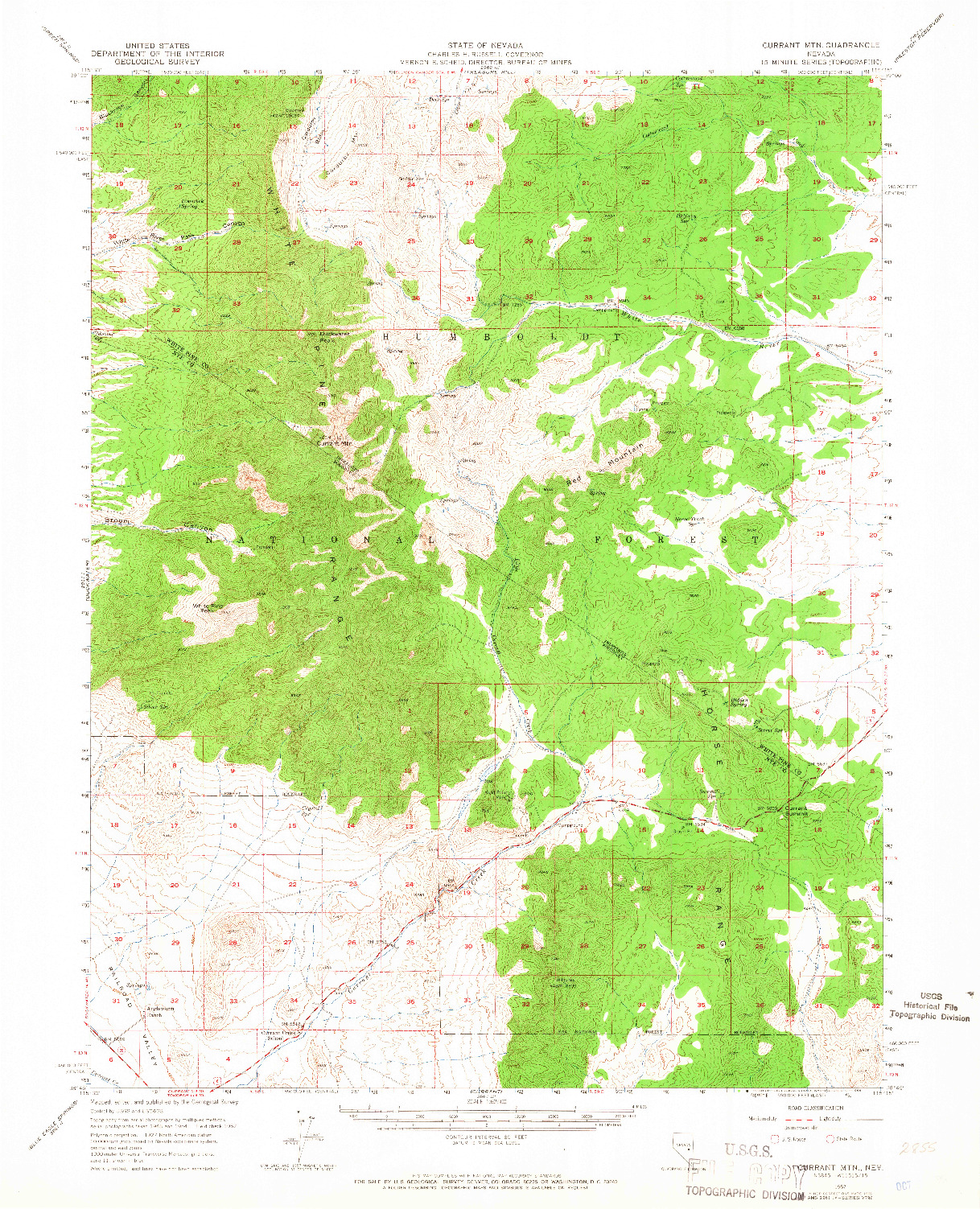 USGS 1:62500-SCALE QUADRANGLE FOR CURRANT MTN, NV 1957