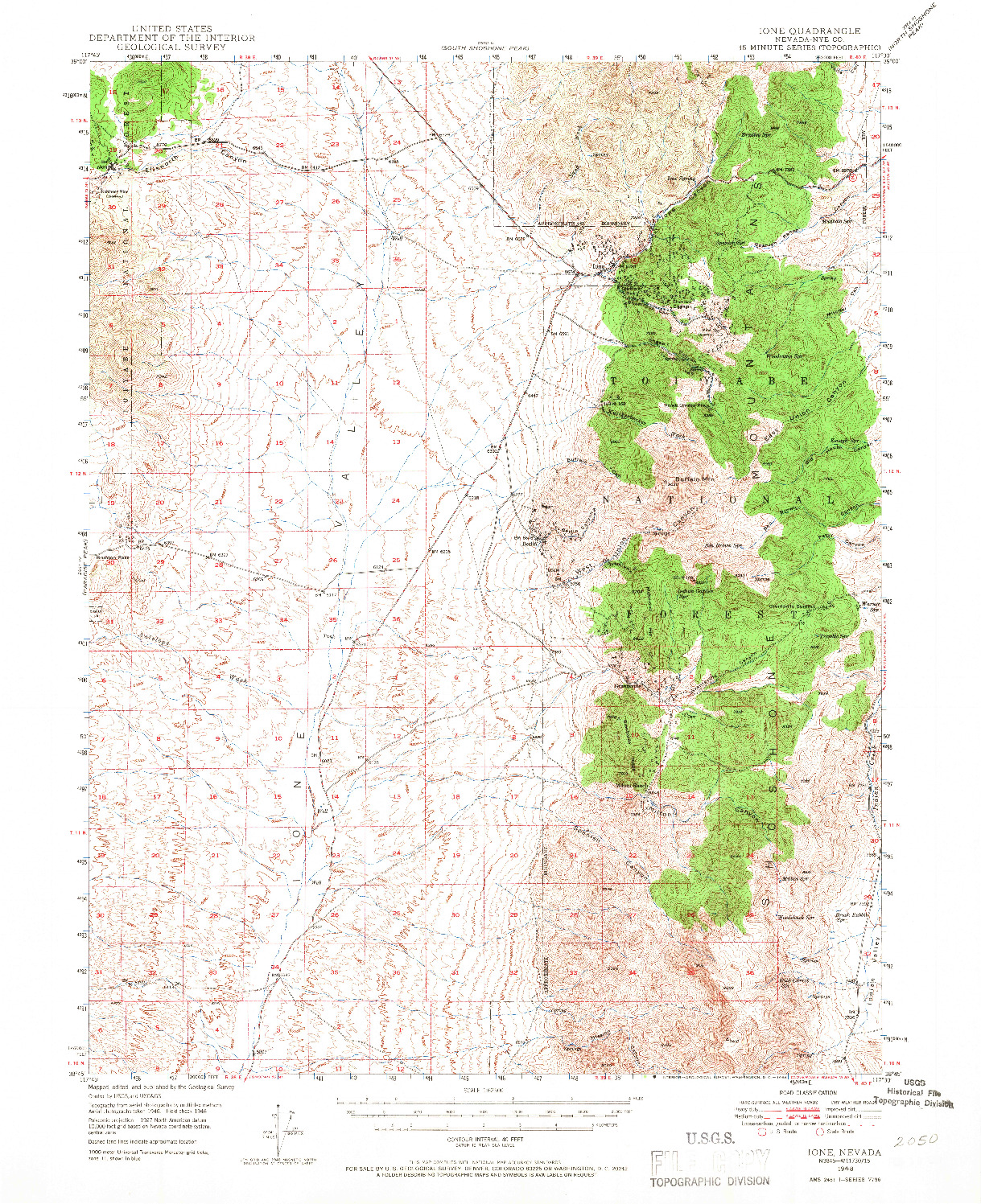 USGS 1:62500-SCALE QUADRANGLE FOR IONE, NV 1948