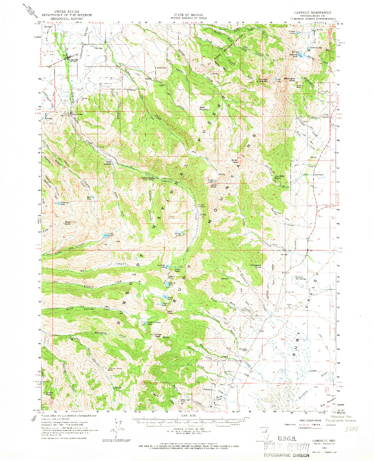 USGS 1:62500-SCALE QUADRANGLE FOR LAMOILLE, NV 1962