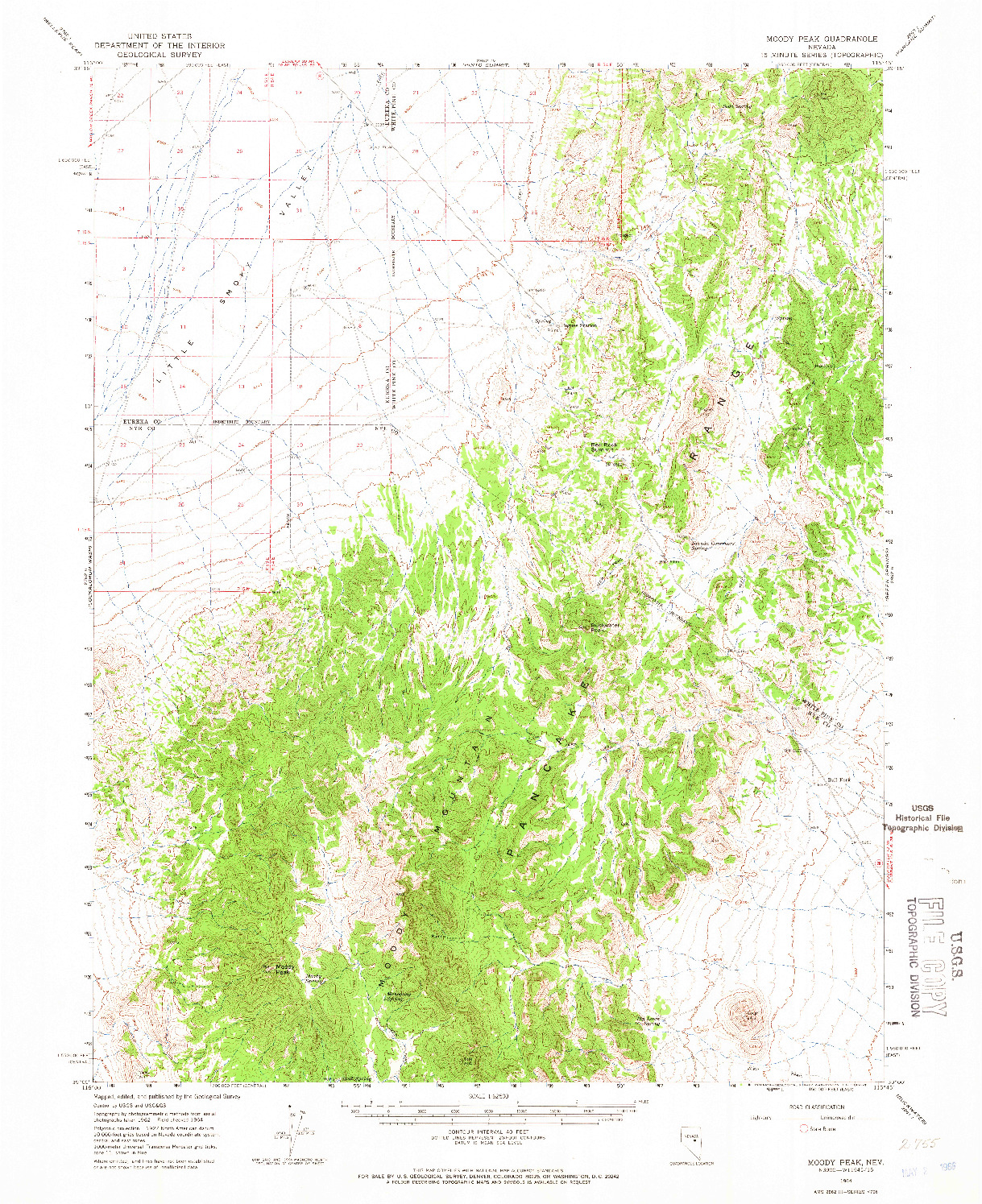 USGS 1:62500-SCALE QUADRANGLE FOR MOODY PEAK, NV 1964