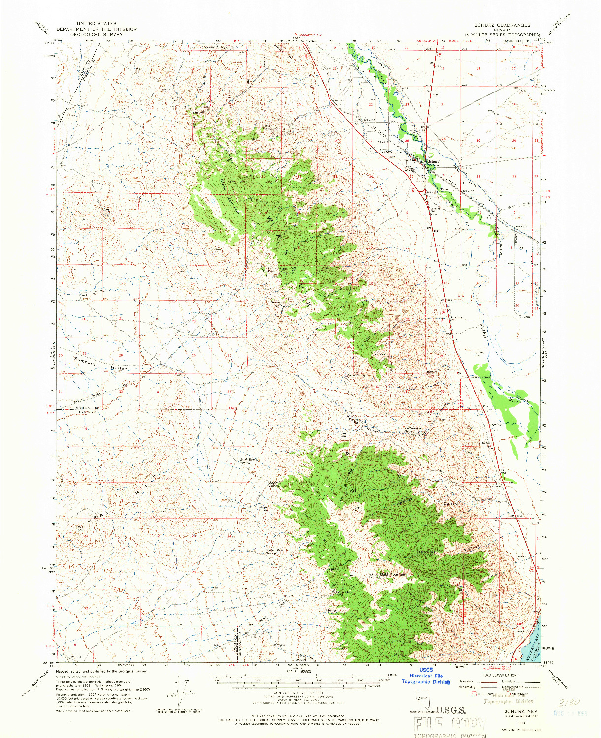 USGS 1:62500-SCALE QUADRANGLE FOR SCHURZ, NV 1964