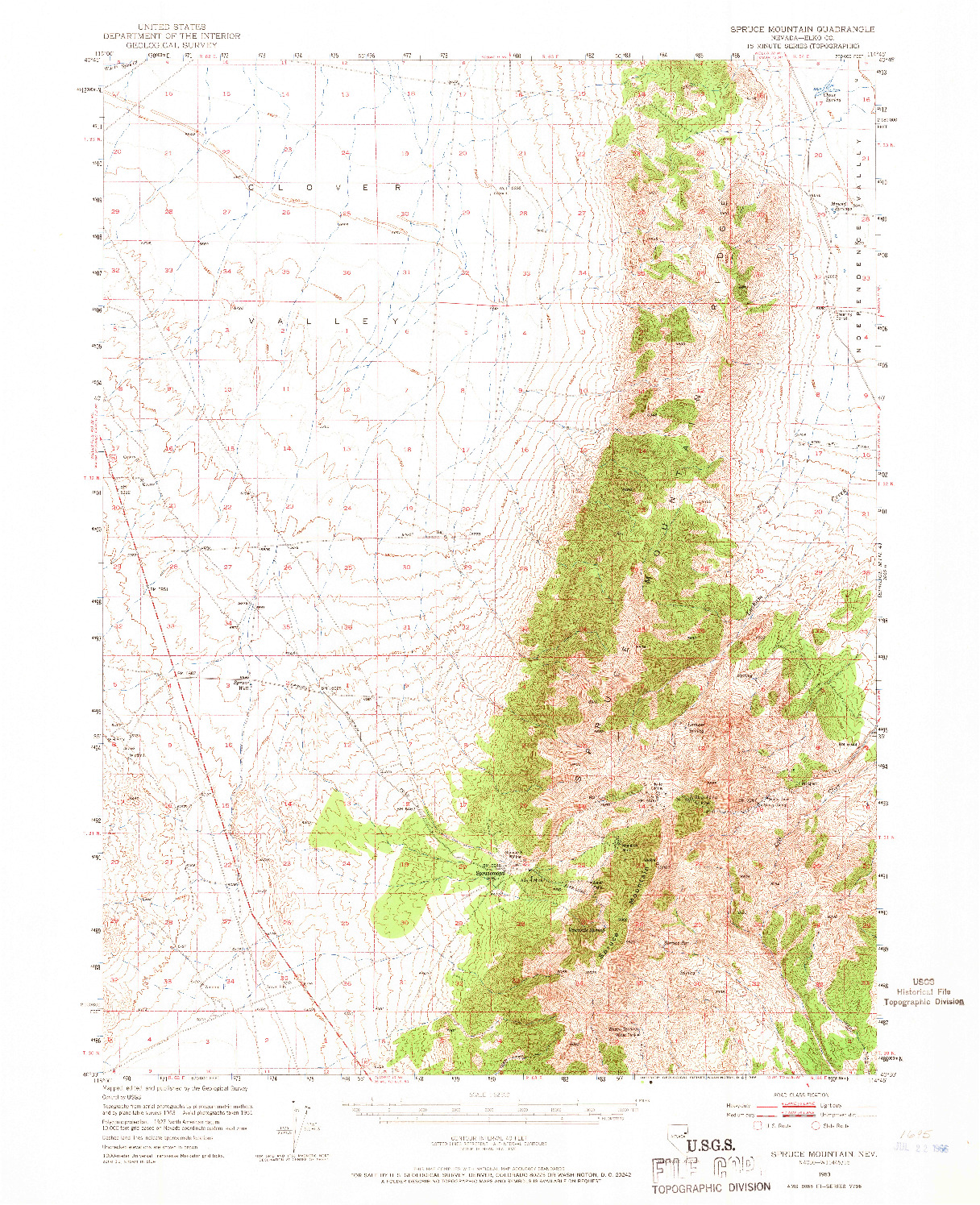 USGS 1:62500-SCALE QUADRANGLE FOR SPRUCE MOUNTAIN, NV 1953
