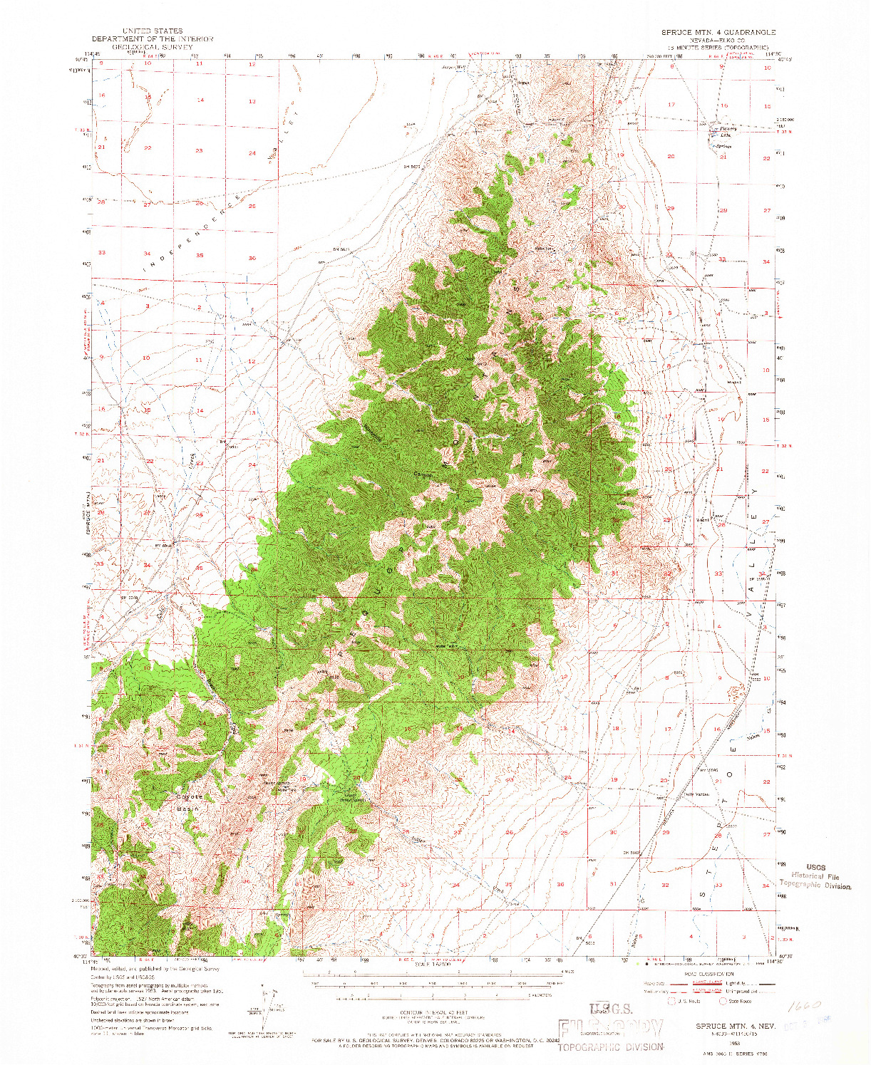 USGS 1:62500-SCALE QUADRANGLE FOR SPRUCE MTN 4, NV 1953