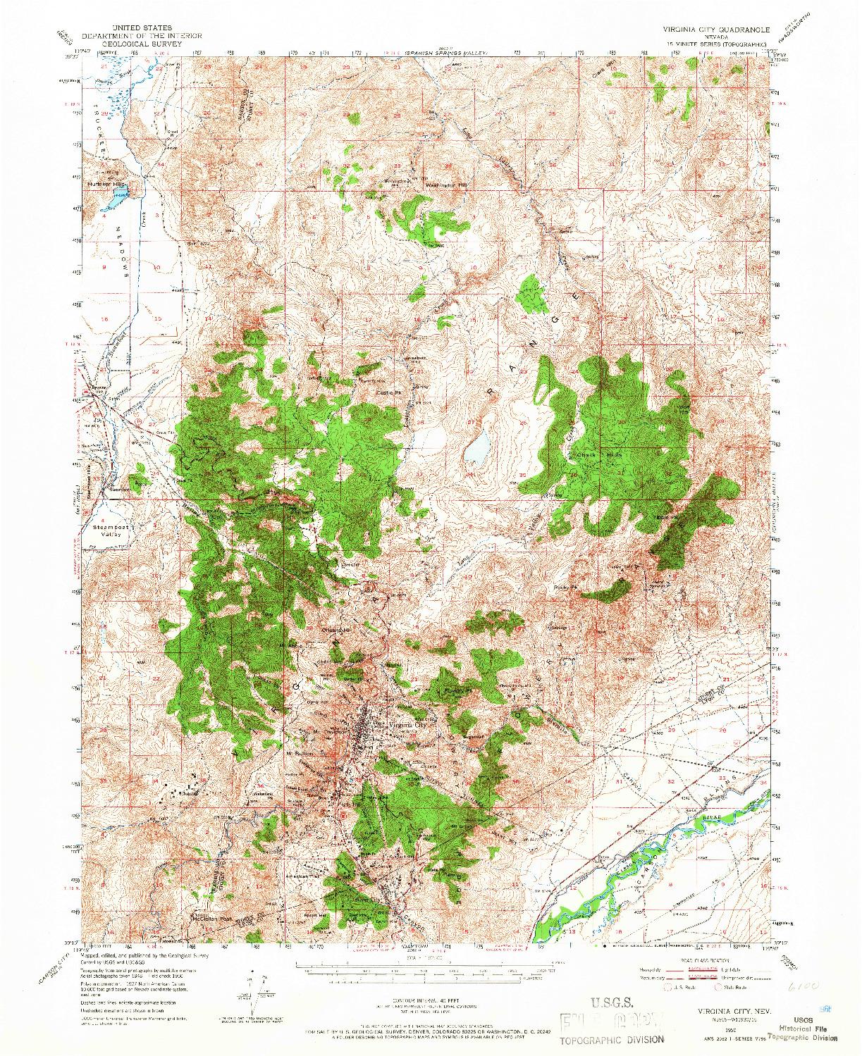 USGS 1:62500-SCALE QUADRANGLE FOR VIRGINIA CITY, NV 1950