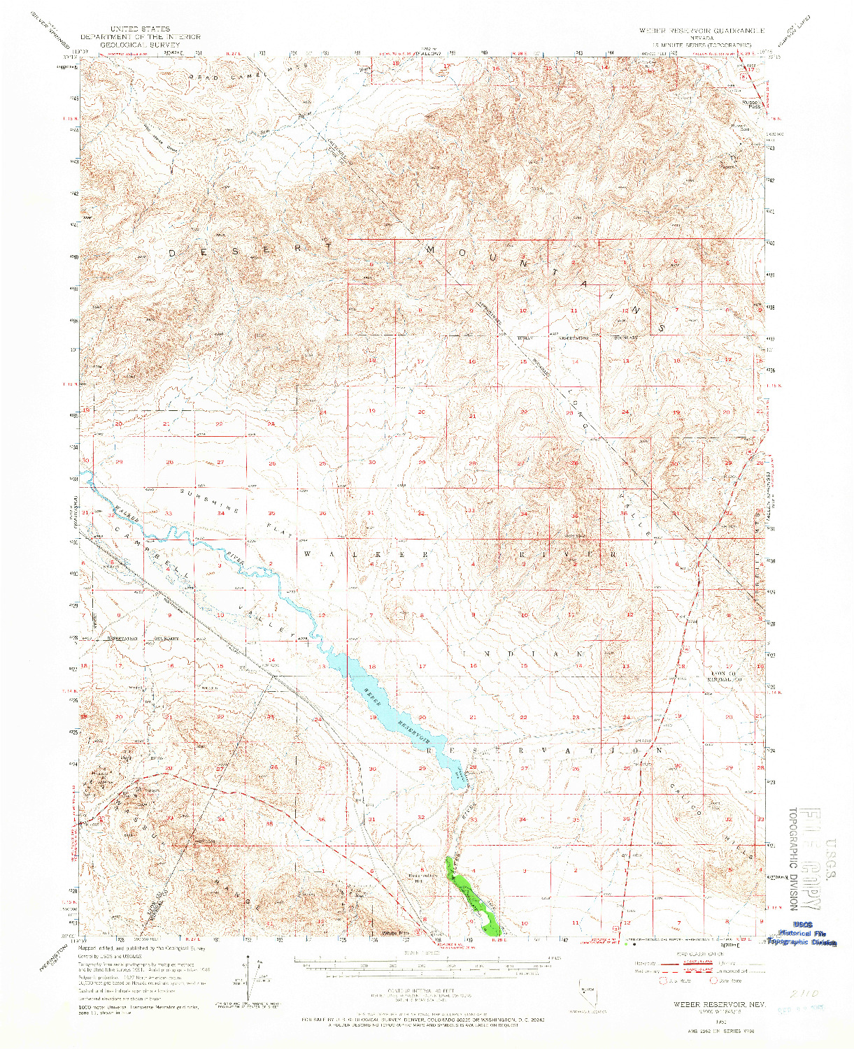 USGS 1:62500-SCALE QUADRANGLE FOR WEBER RESERVOIR, NV 1951