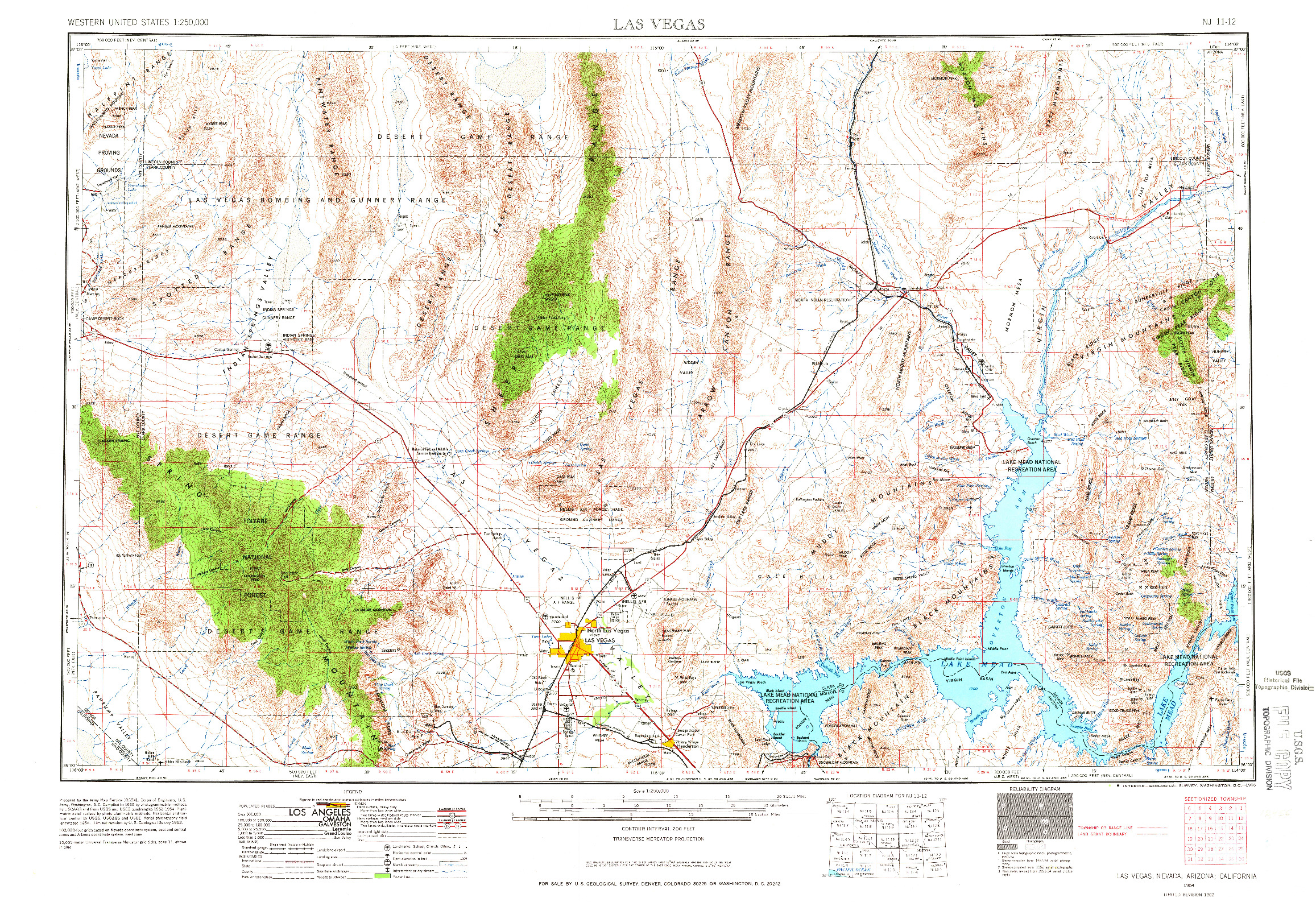 USGS 1:250000-SCALE QUADRANGLE FOR LAS VEGAS, NV 1954