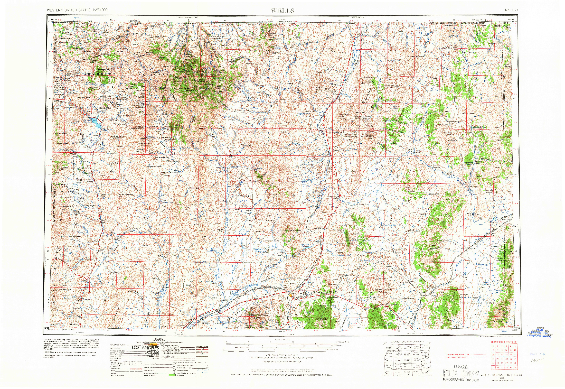 USGS 1:250000-SCALE QUADRANGLE FOR WELLS, NV 1955