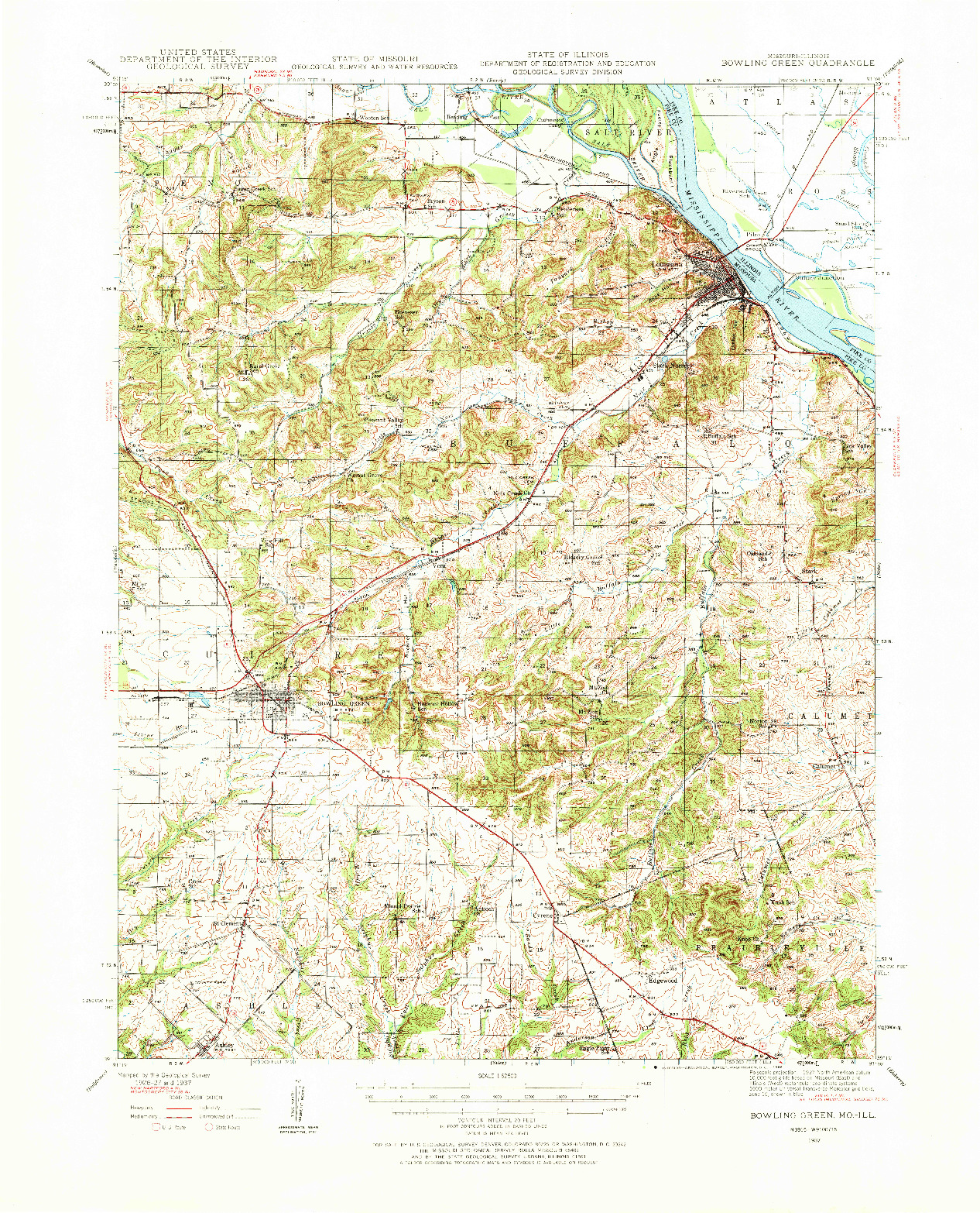 USGS 1:62500-SCALE QUADRANGLE FOR BOWLING GREEN, MO 1937