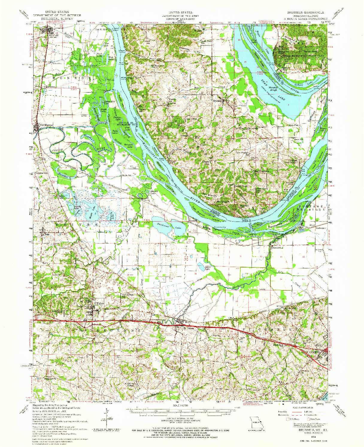 USGS 1:62500-SCALE QUADRANGLE FOR BRUSSELS, MO 1954