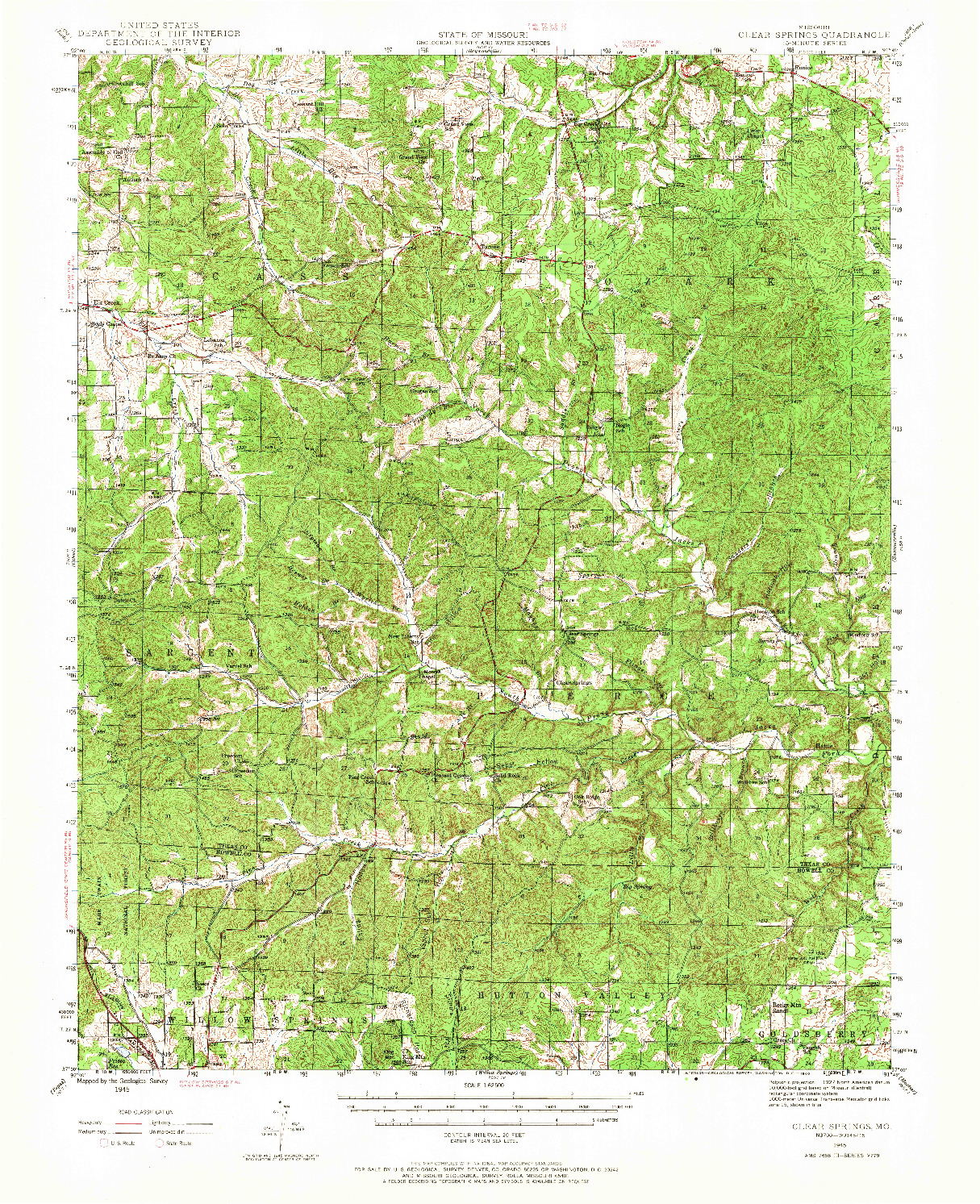 USGS 1:62500-SCALE QUADRANGLE FOR CLEAR SPRINGS, MO 1945