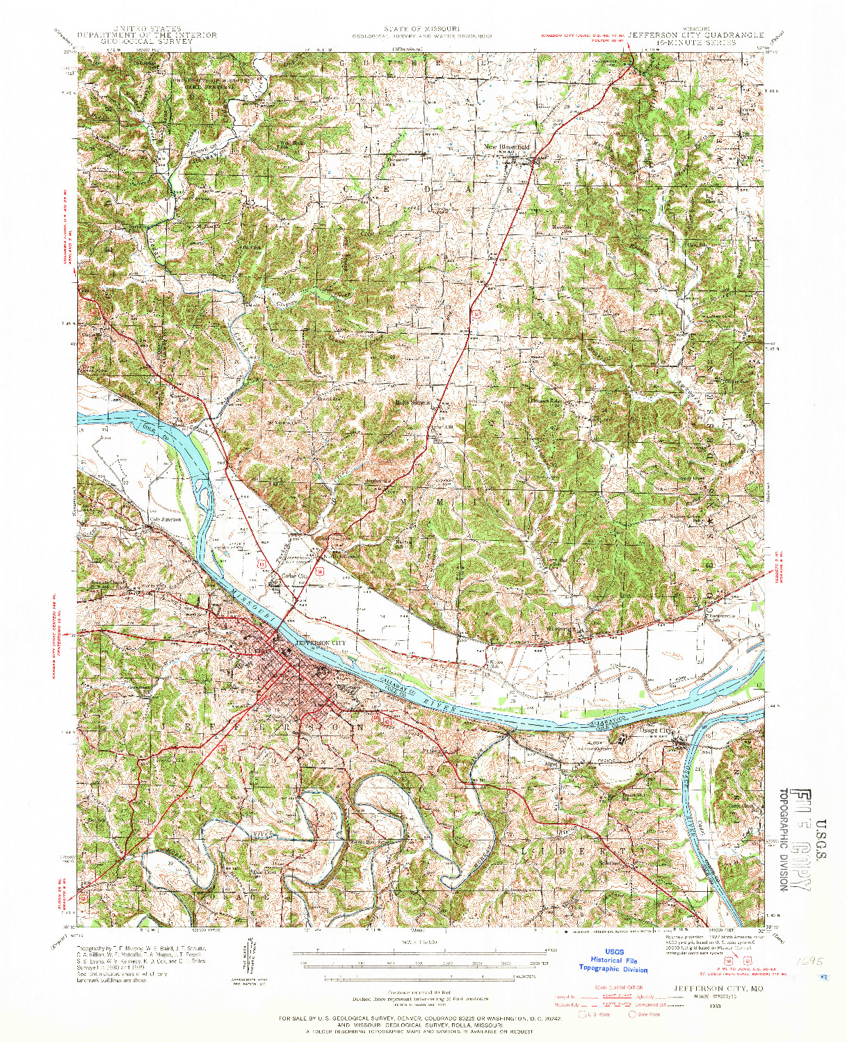 USGS 1:62500-SCALE QUADRANGLE FOR JEFFERSON CITY, MO 1939