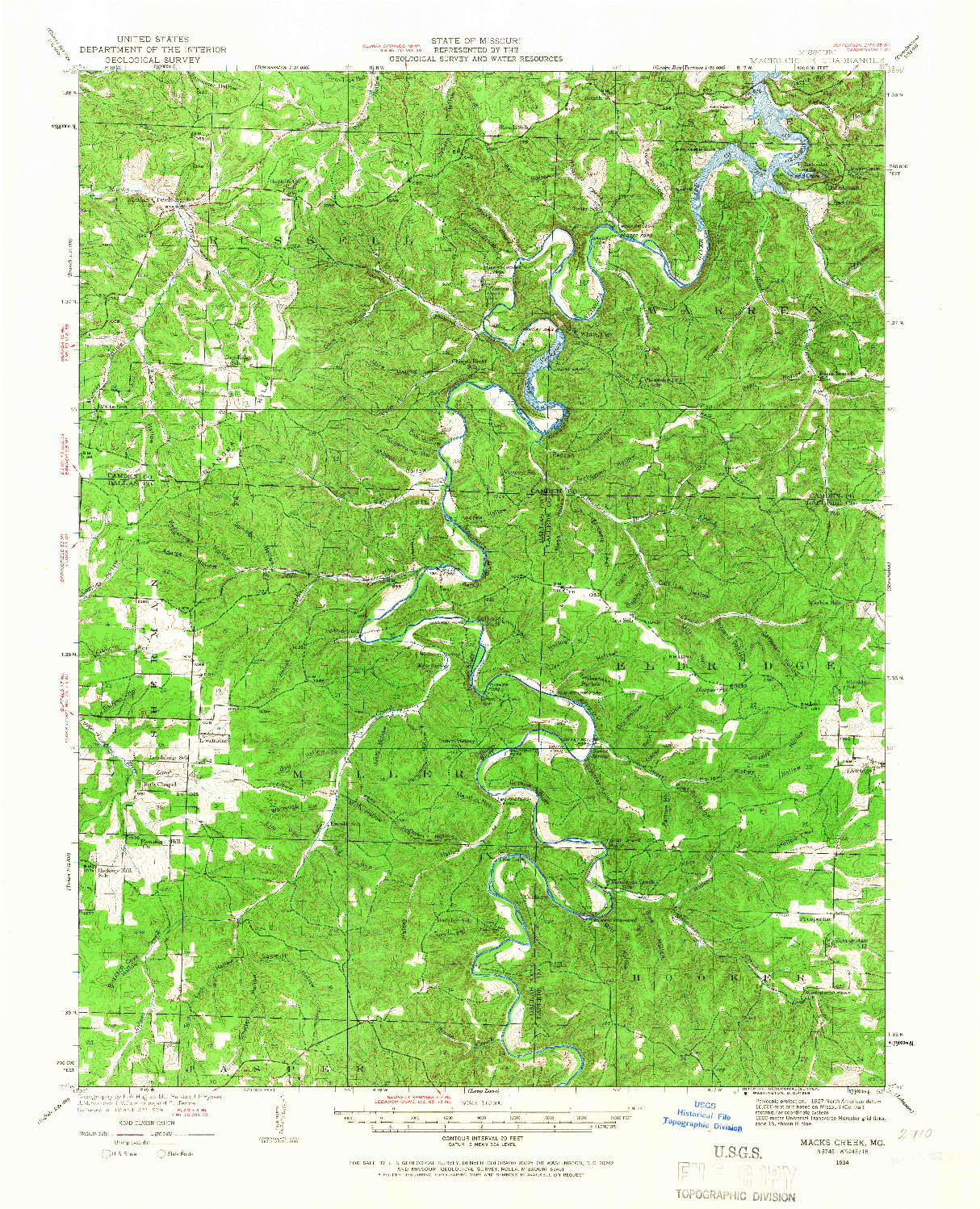 USGS 1:62500-SCALE QUADRANGLE FOR MACKS CREEK, MO 1934