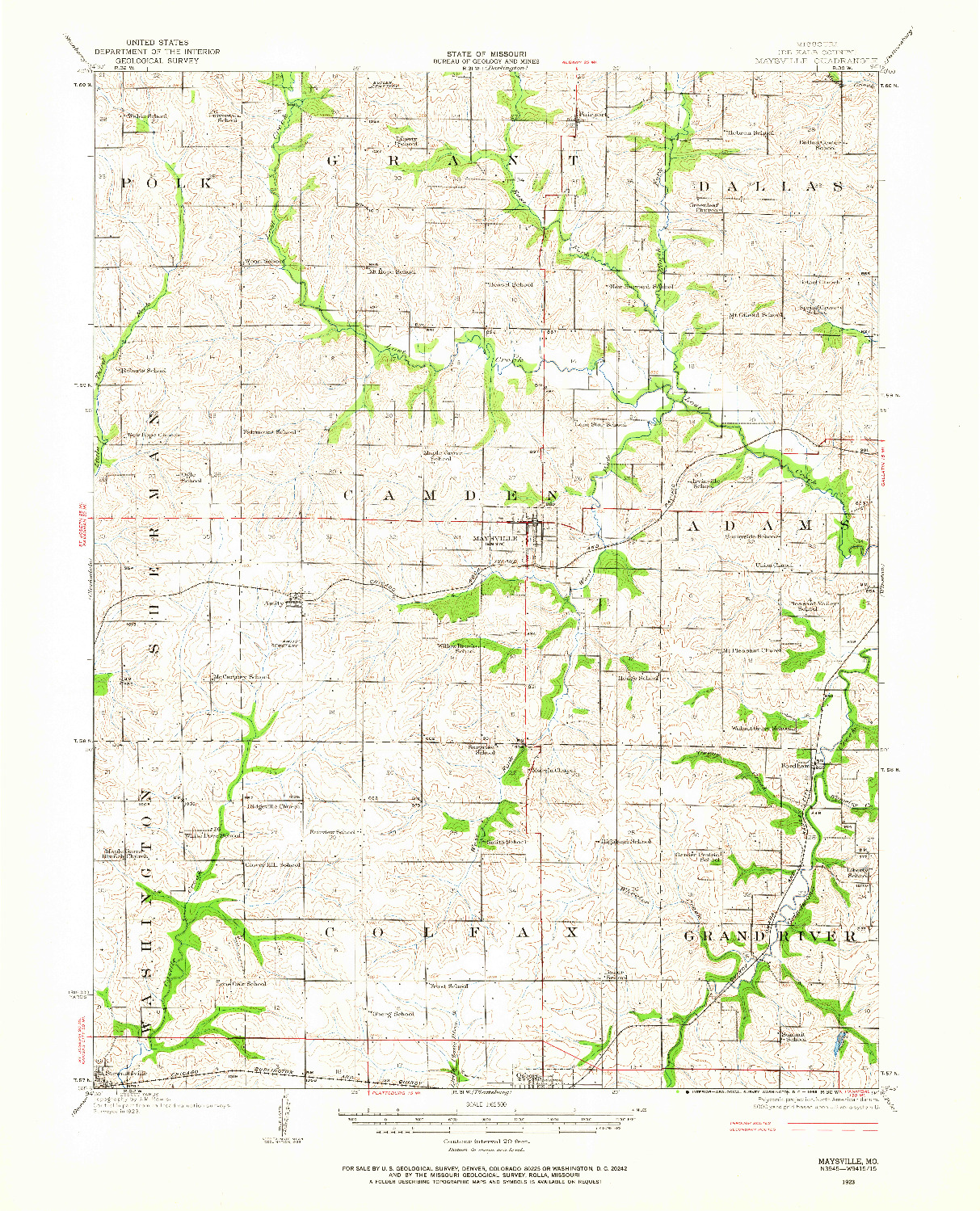 USGS 1:62500-SCALE QUADRANGLE FOR MAYSVILLE, MO 1923
